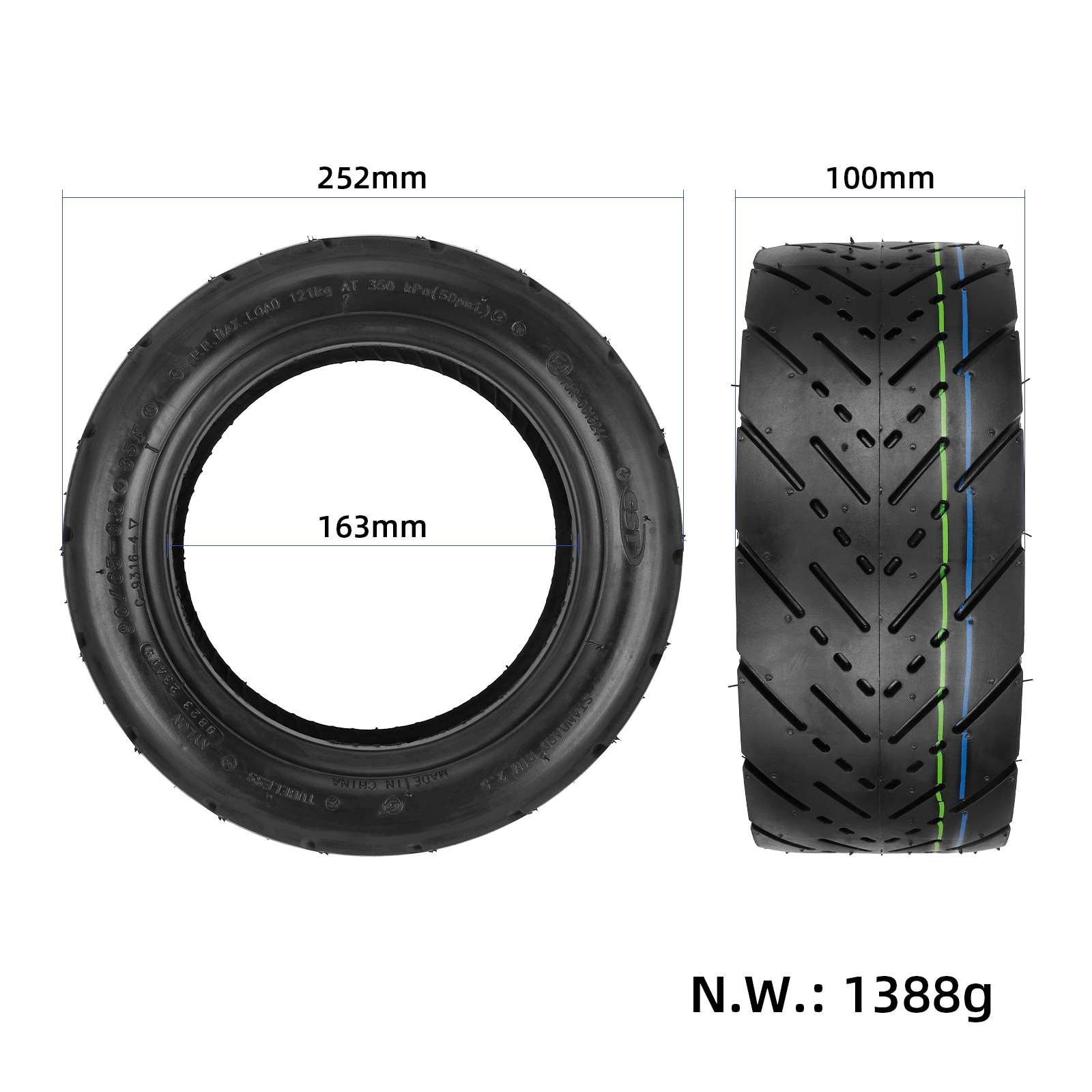 Anvelopă tubeless 90/65-6.5 cu autoreparare, 11 inch, cu valvă PVR50, CST