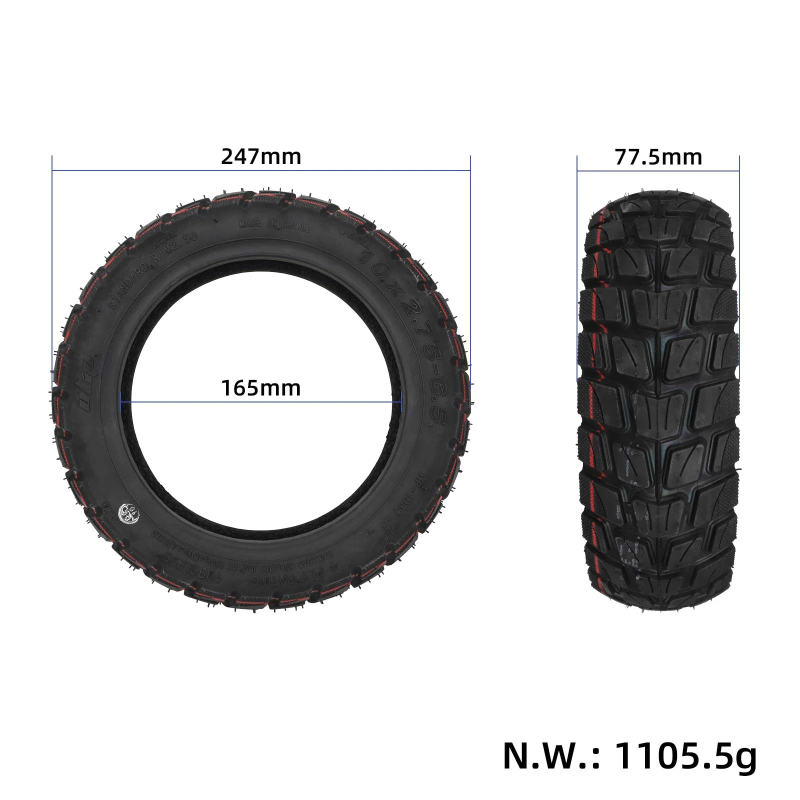 Anvelopă tubeless autoreparabilă 10*2.75-6.5, off-road, pentru Kukirin, Ulip