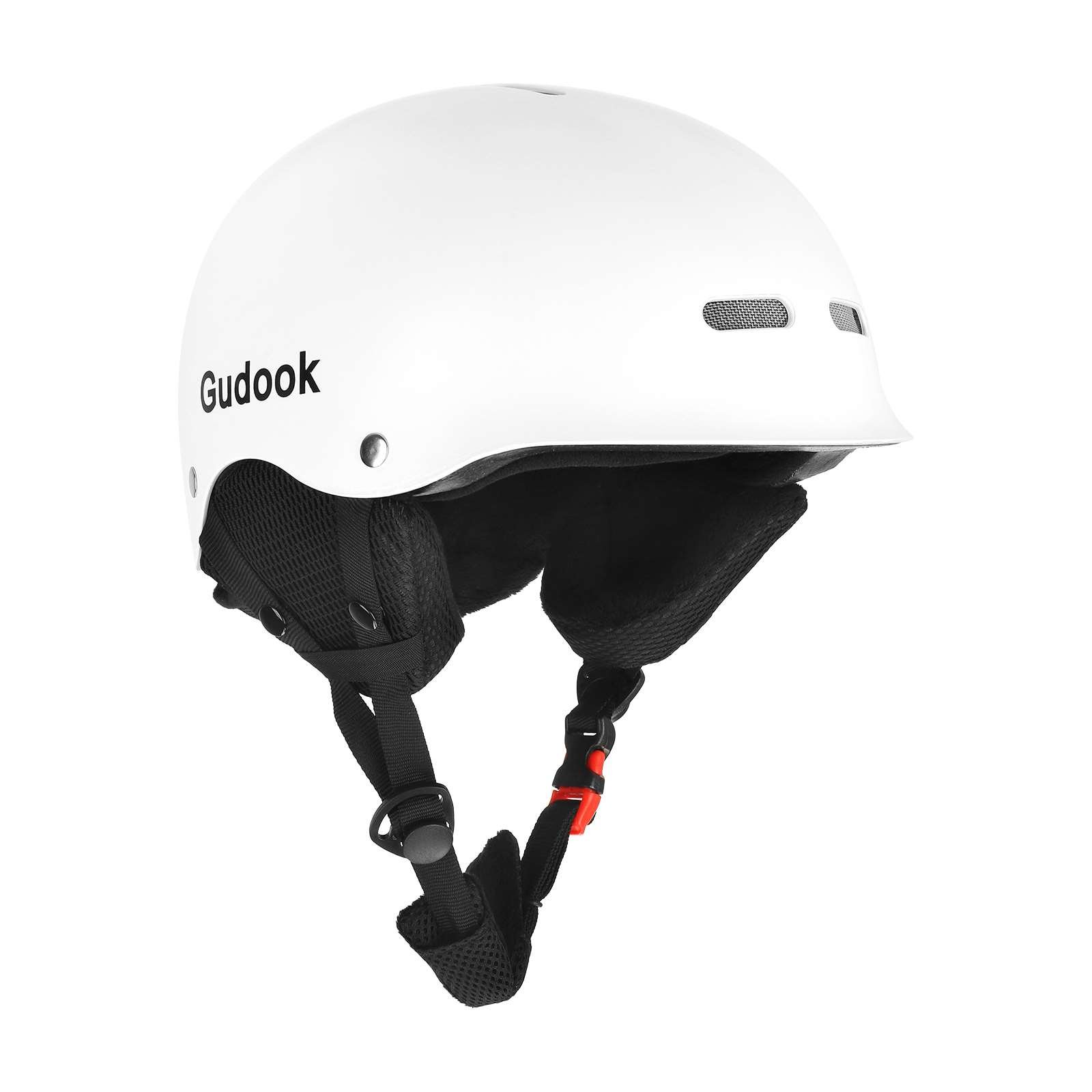 Cască albă cu protecție pentru urechi, pentru snowboard și schi
