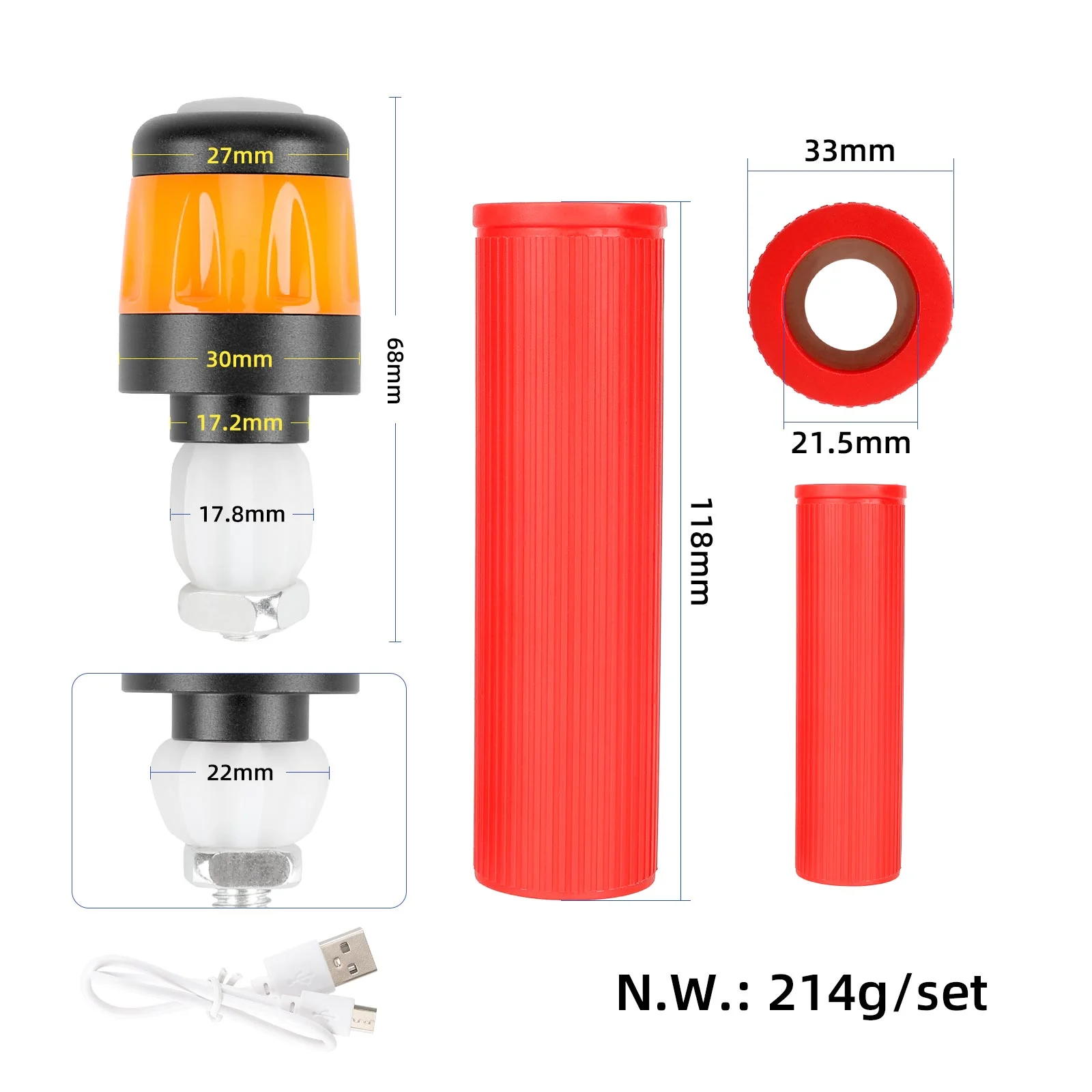 Mânere de ghidon cu lumină roșie, încărcare USB, Ulip