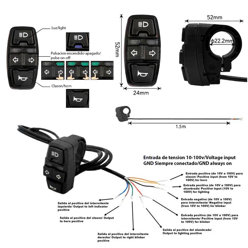Panou de butoane BSK321 cu semnalizatoare, lumină și un claxon cu conector SM de 1,5 m