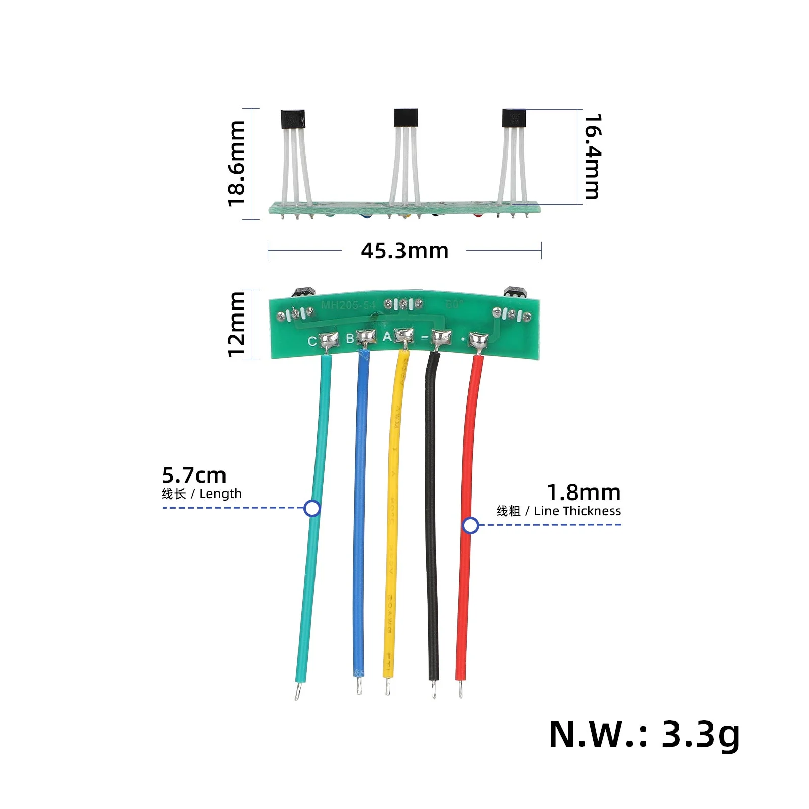 Senzor Hall G3141 60° cu placă și cablu, pentru motor