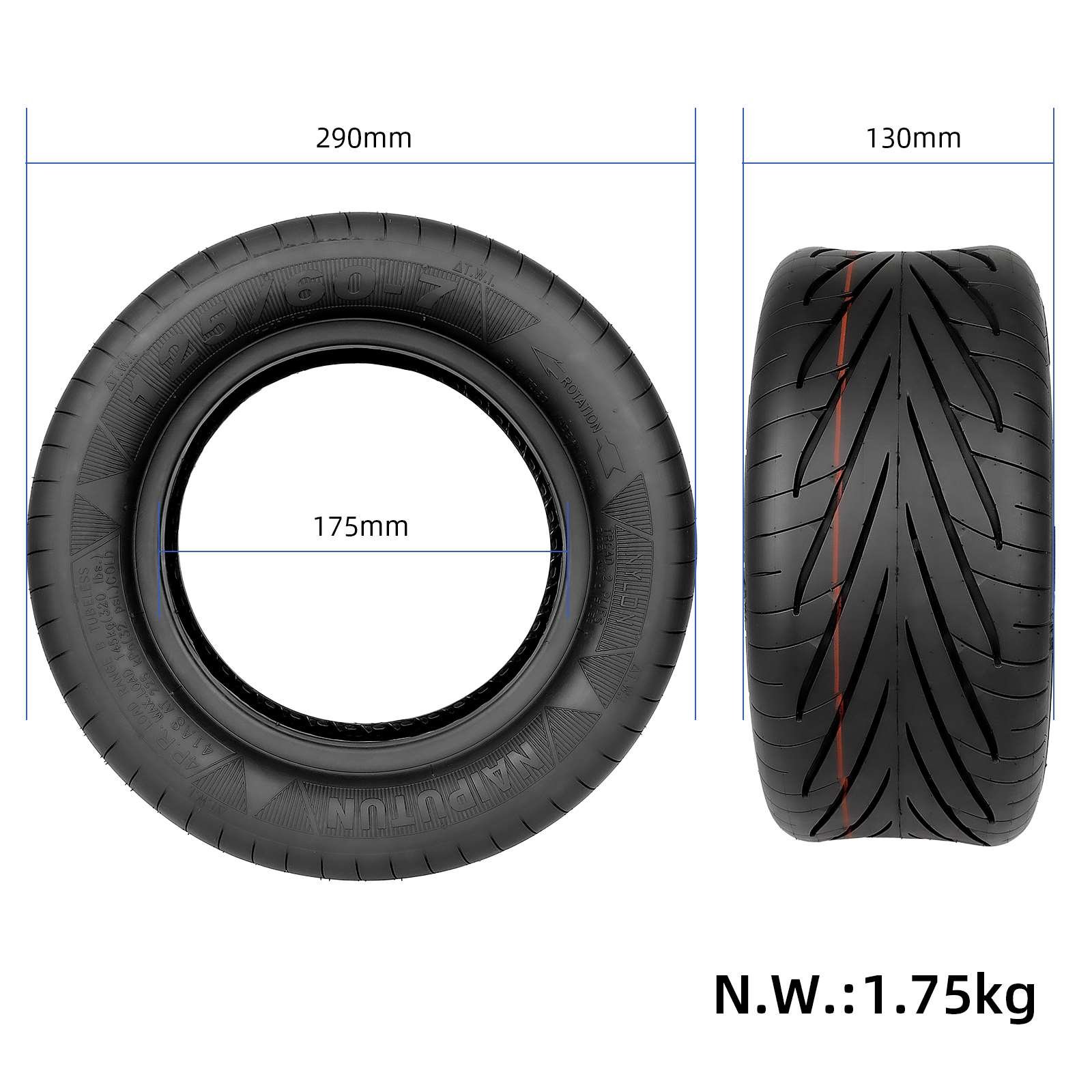 Anvelopă tubeless 125/60-7 pentru Dualtron X, Naiputun
