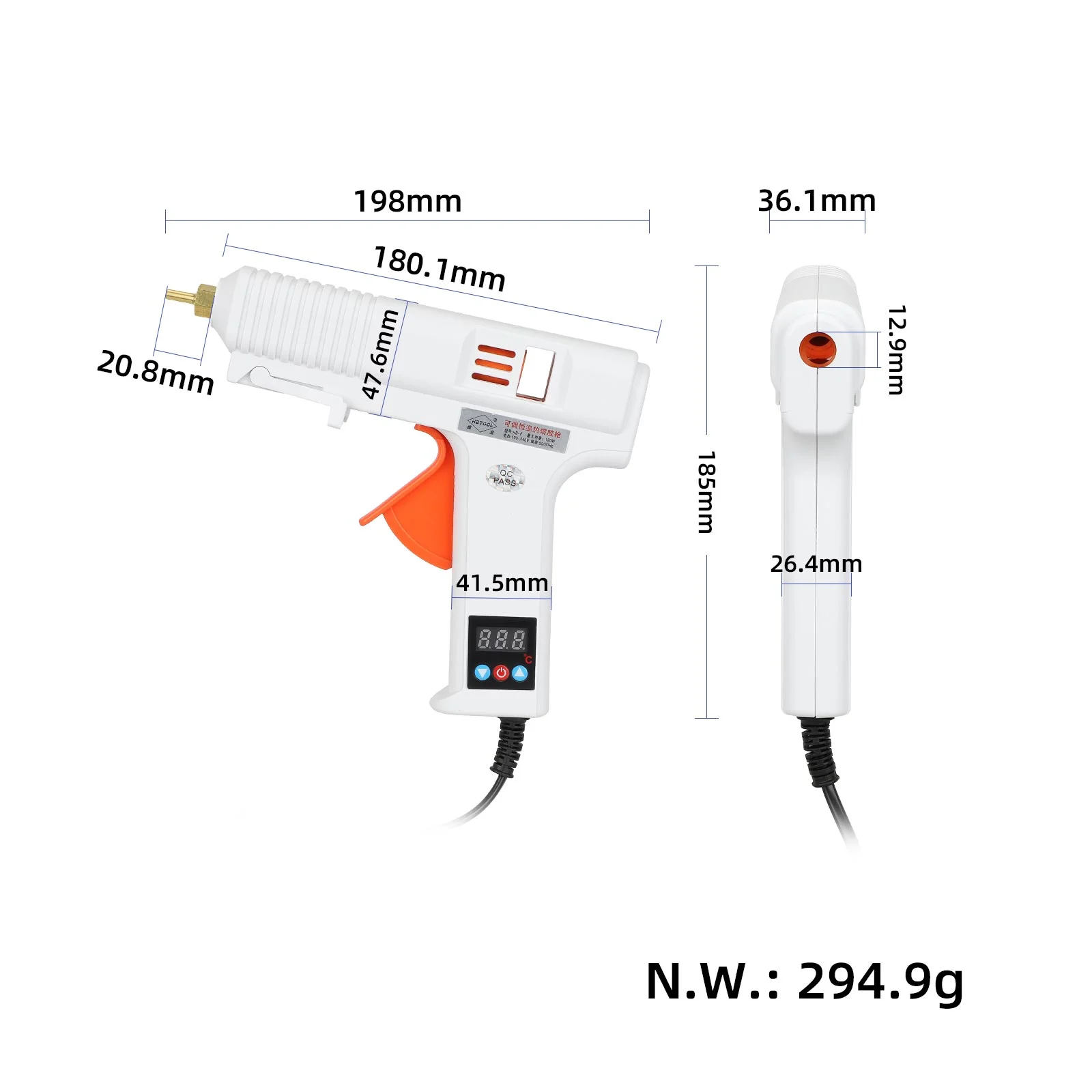 Pistol de lipit cu clei termic, 120W, temperatură reglabilă, afișaj digital, ștecher UE