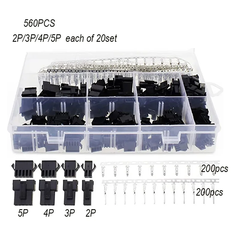 Set de 560 de conectori SM 2.54mm, 2–5 pini, masculi și femeli
