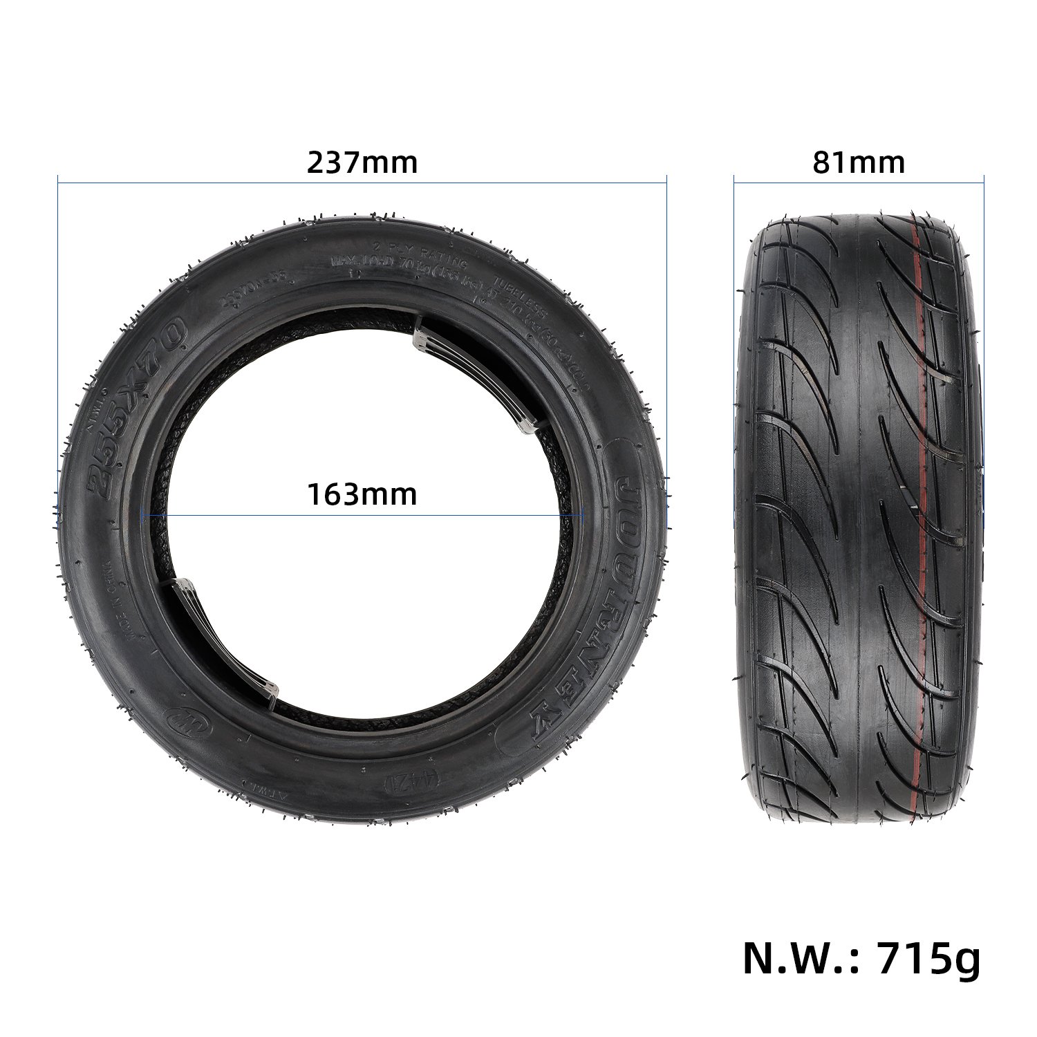 Anvelopă tubeless 255*70 cu valvă curbată, 10 inch, Wanda