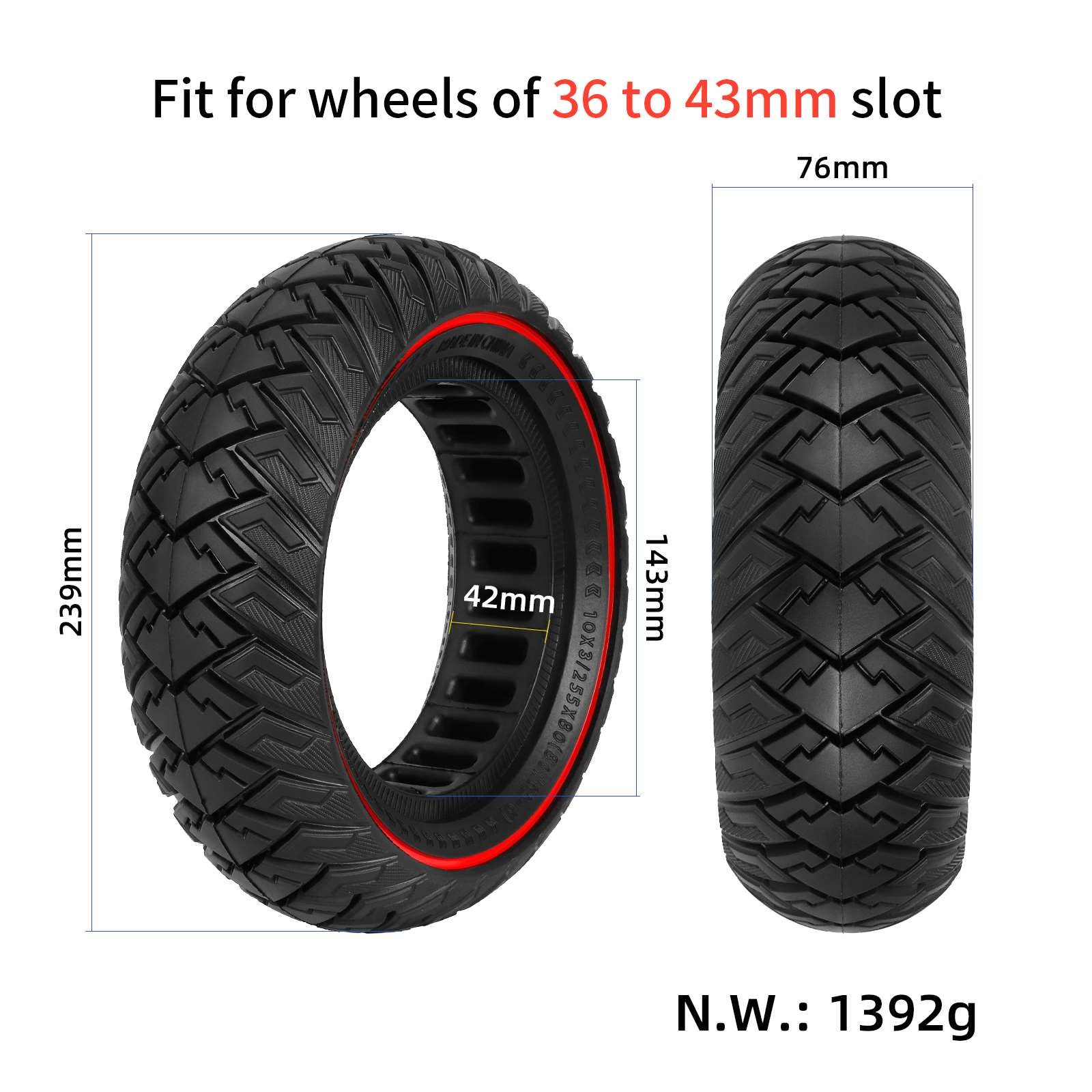Anvelopă plină off-road 10*3/255*80(80/65-6) cu cerc roșu, Ulip