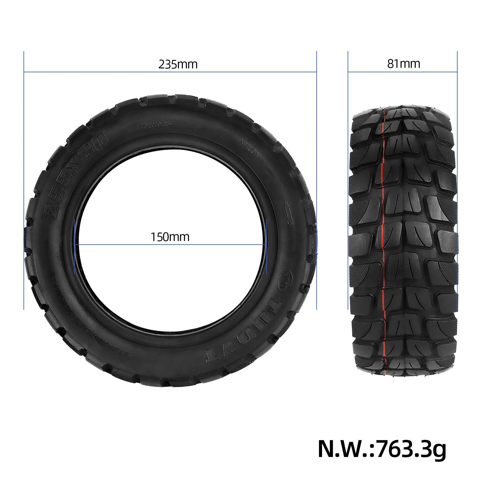 Set anvelopă 255x80 și cameră 10*2.5 cu 90 de grade, pentru Zero 10X, Kaabo Wolf, Tuovt