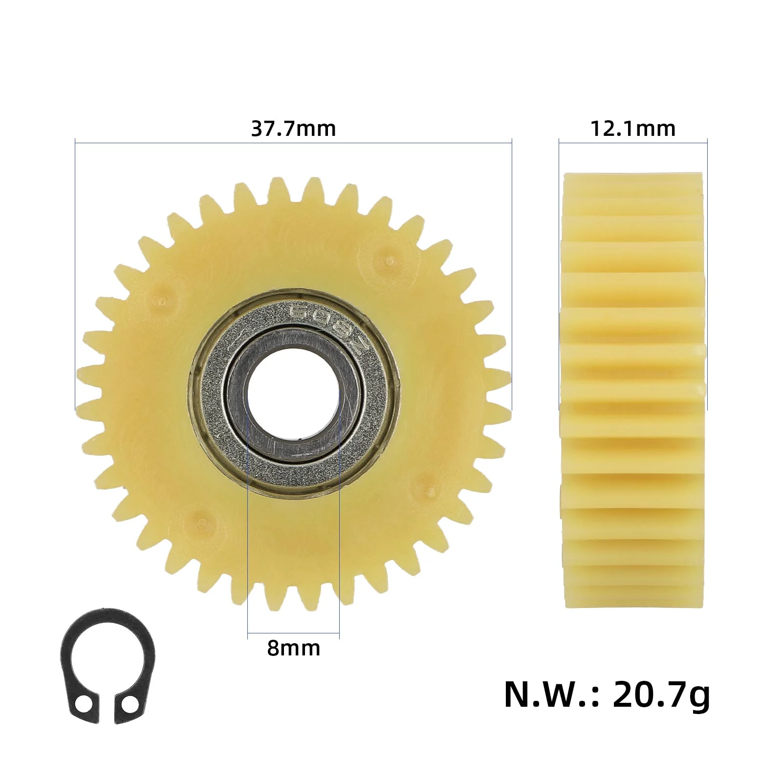 Roată dințată din nailon galbenă 36T, cu rulment 608, 38 mm
