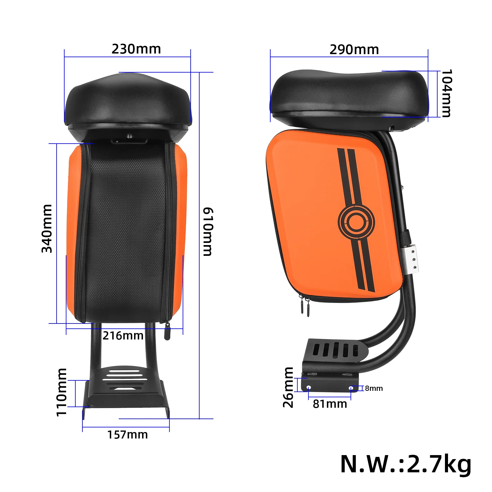 Șa neagră cu compartiment de bagaj pentru Xiaomi M365, M365 Pro, Pro2, 1S