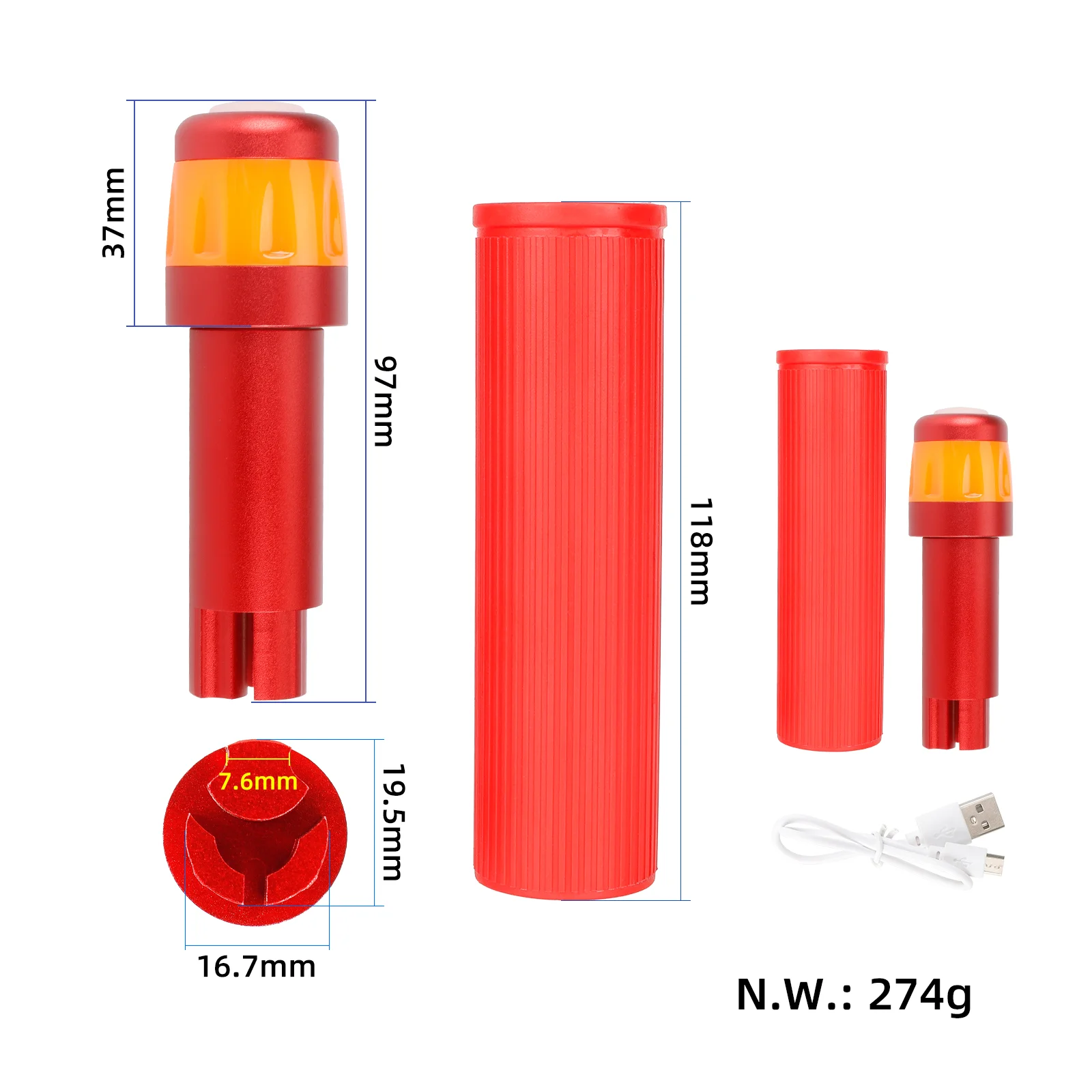 Set mânere din silicon cu prelungitor roșu și lumină roșu-portocalie, pentru M365 Pro, Ulip