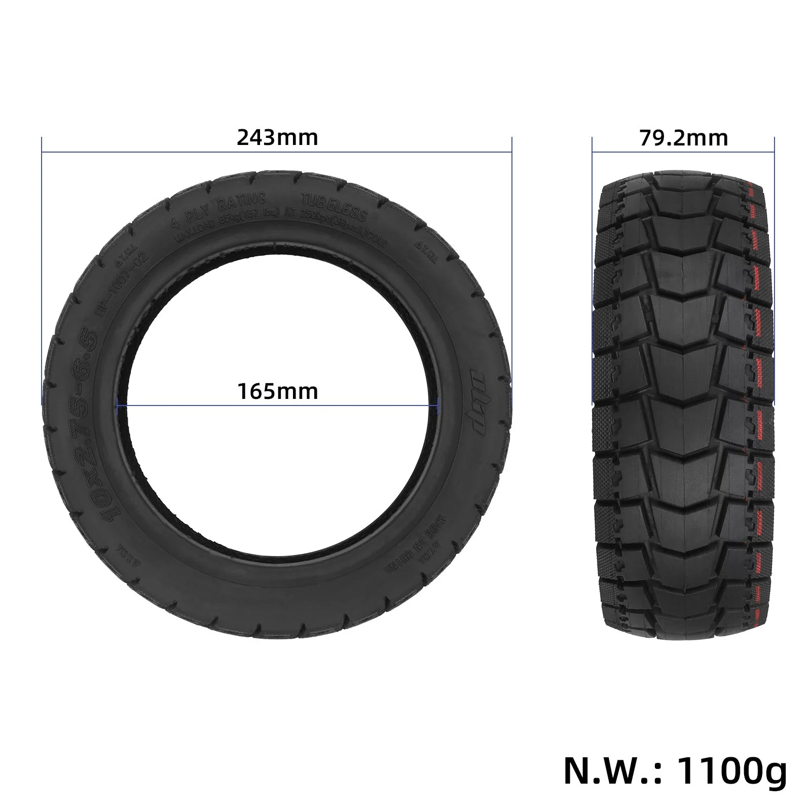Anvelopă tubeless autoreparabilă 10*2.75-6.5 cu gel, pentru Kukirin G2, G3, G2 Ultra, Ulip