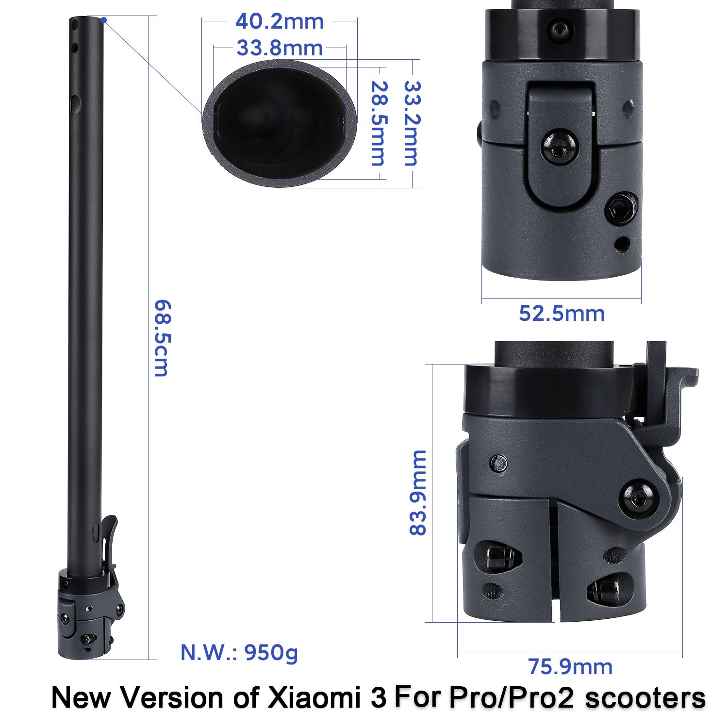 Tijă de prelungire pliabilă Xiaomi 3, pentru Xiaomi Pro, Pro2