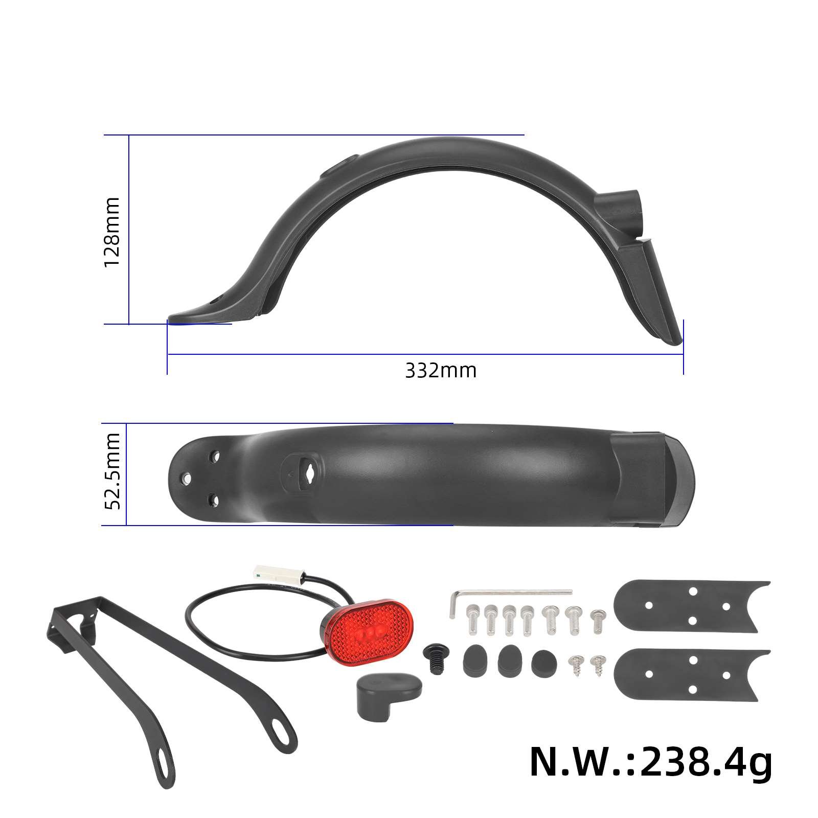 Kit aripă spate gri cu lumină, suport metalic și cârlig, pentru Xiaomi M365 Pro/Pro2