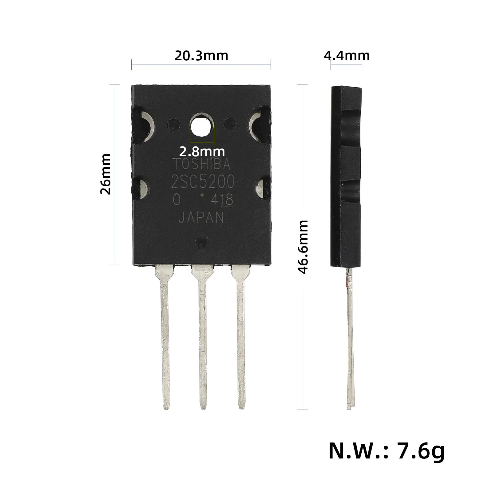 Tranzistor 2SC5200 cu 3 pini, Toshiba