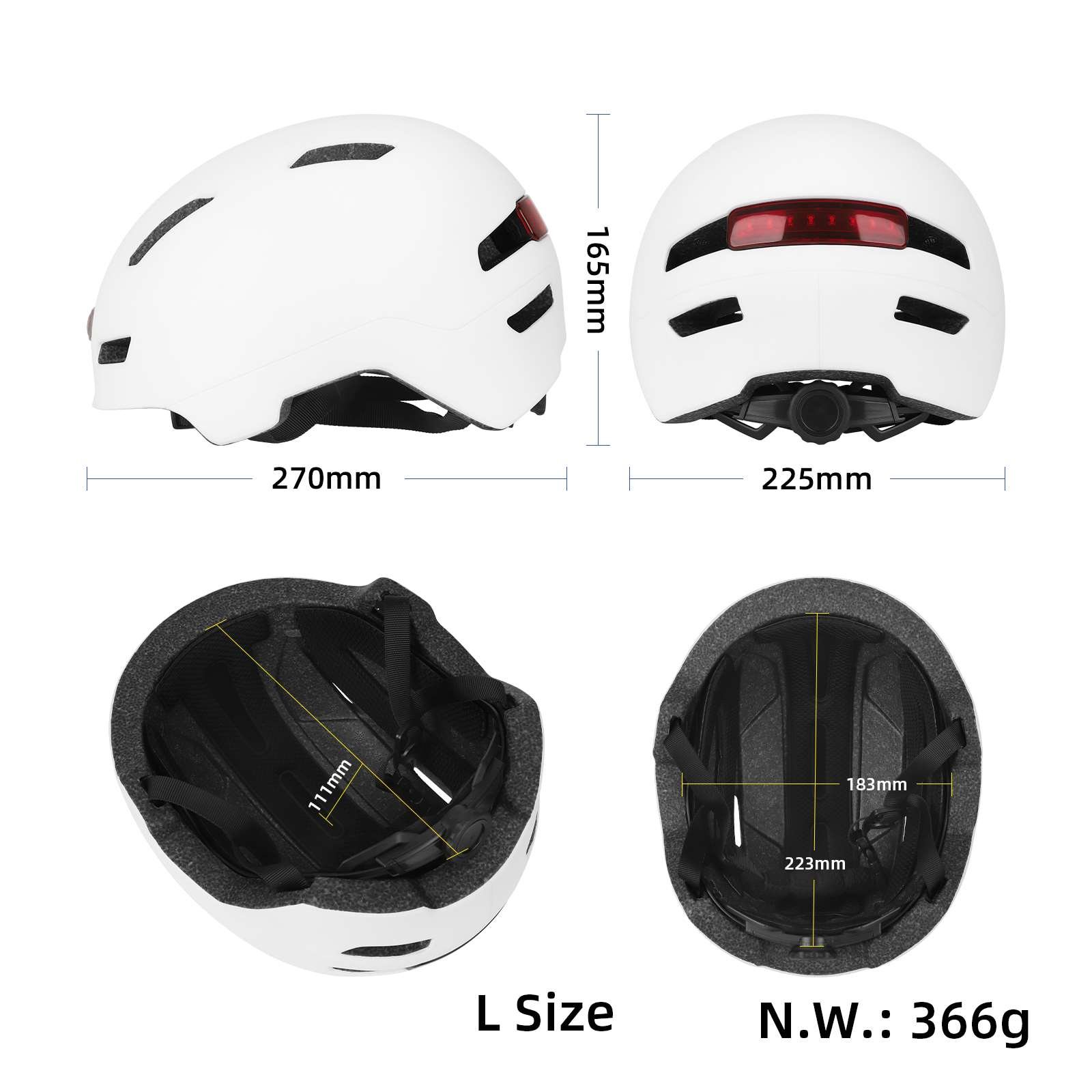 Cască albă, mărime L, model U002, cu lumini, Ulip