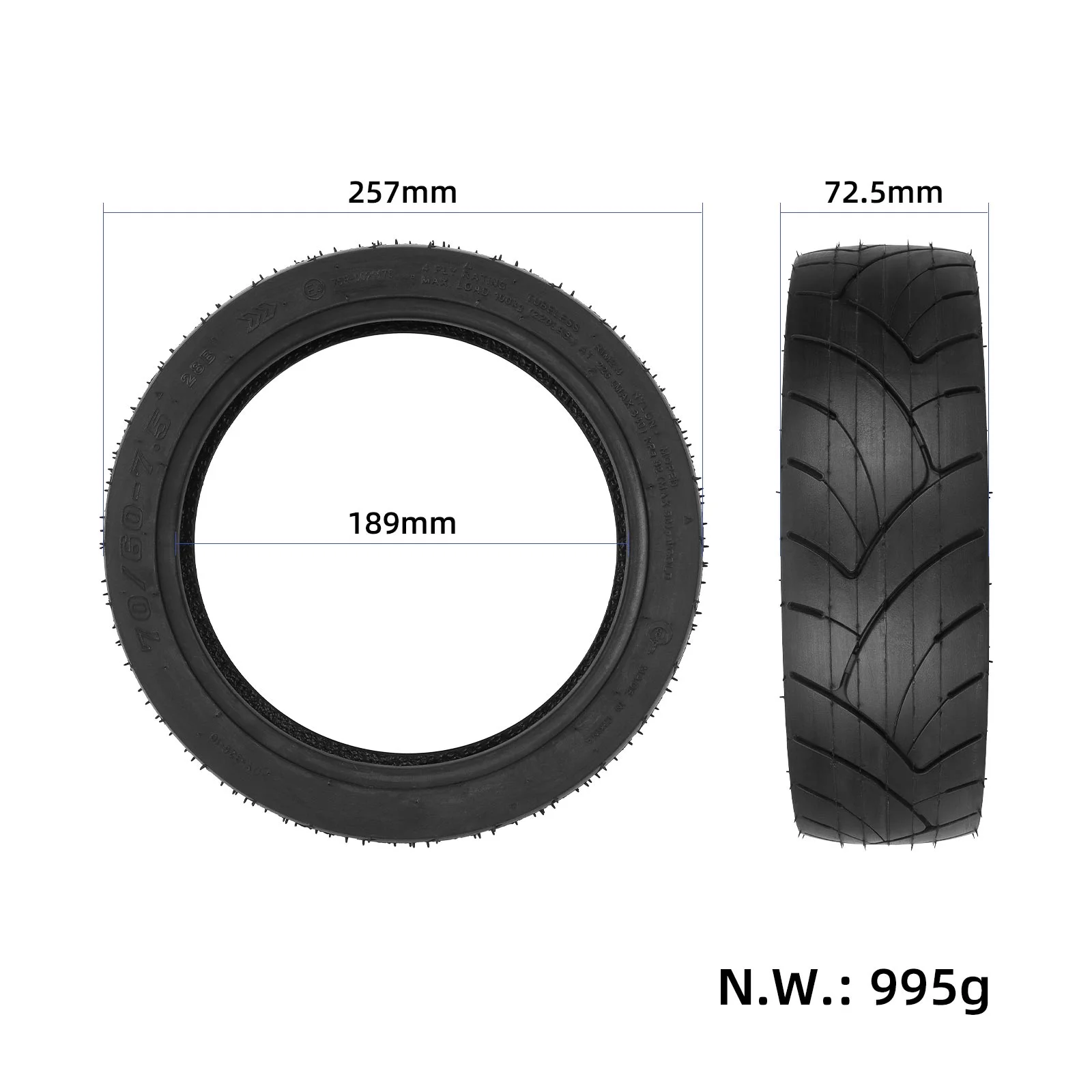 Anvelopă tubeless 70/60-7.5 autoreparabilă cu gel, Cordial