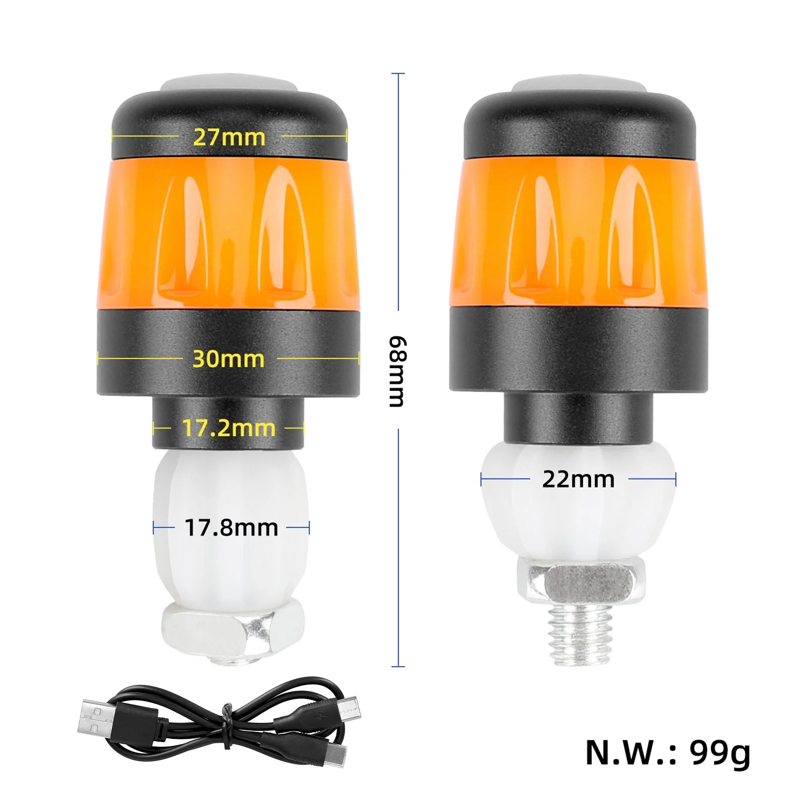 Lumină LED pentru ghidon, reîncărcabilă prin USB, set de 2 bucăți, Ulip