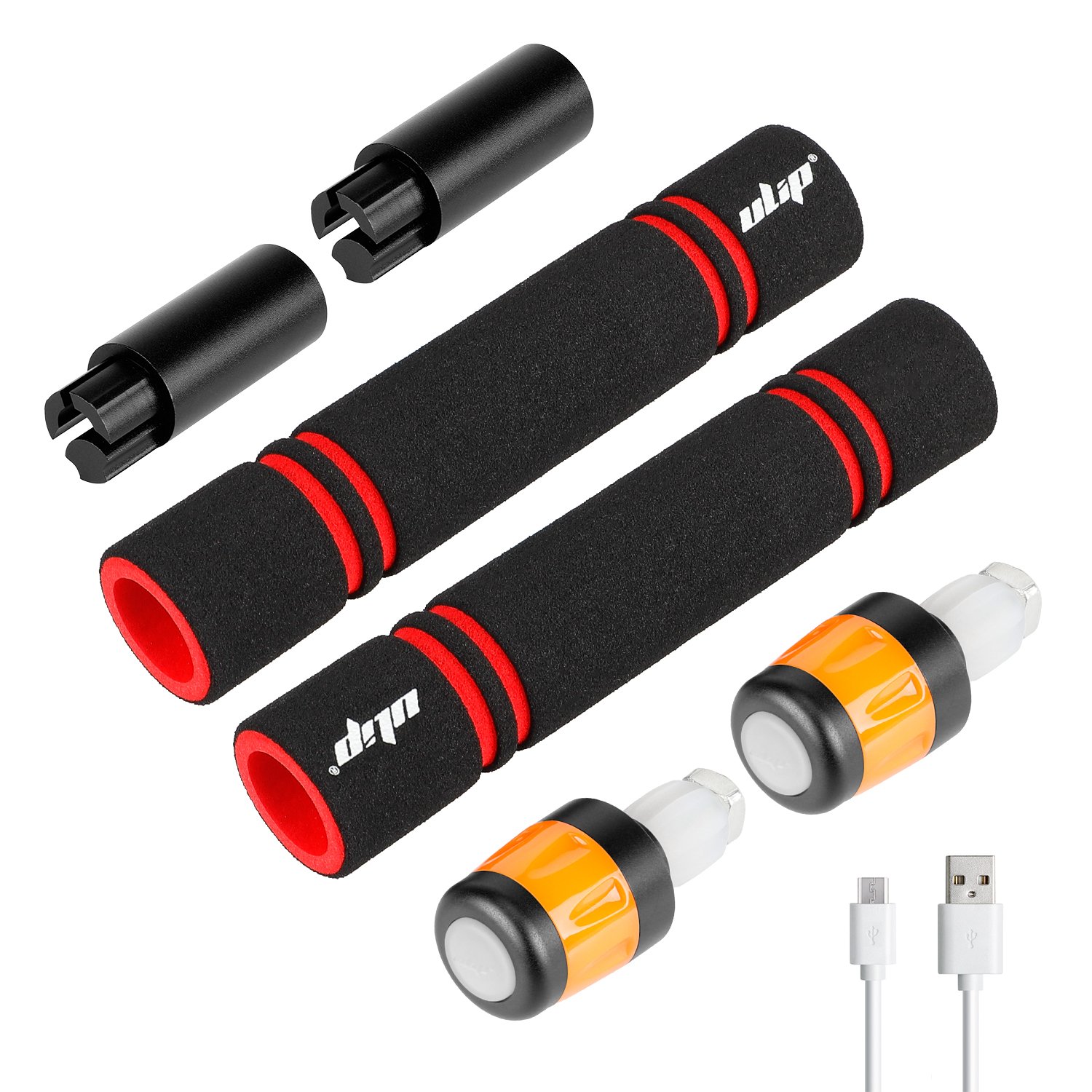 Set mânere prelungitoare cu lumini de semnalizare, negru-portocaliu, pentru Xiaomi, Ulip