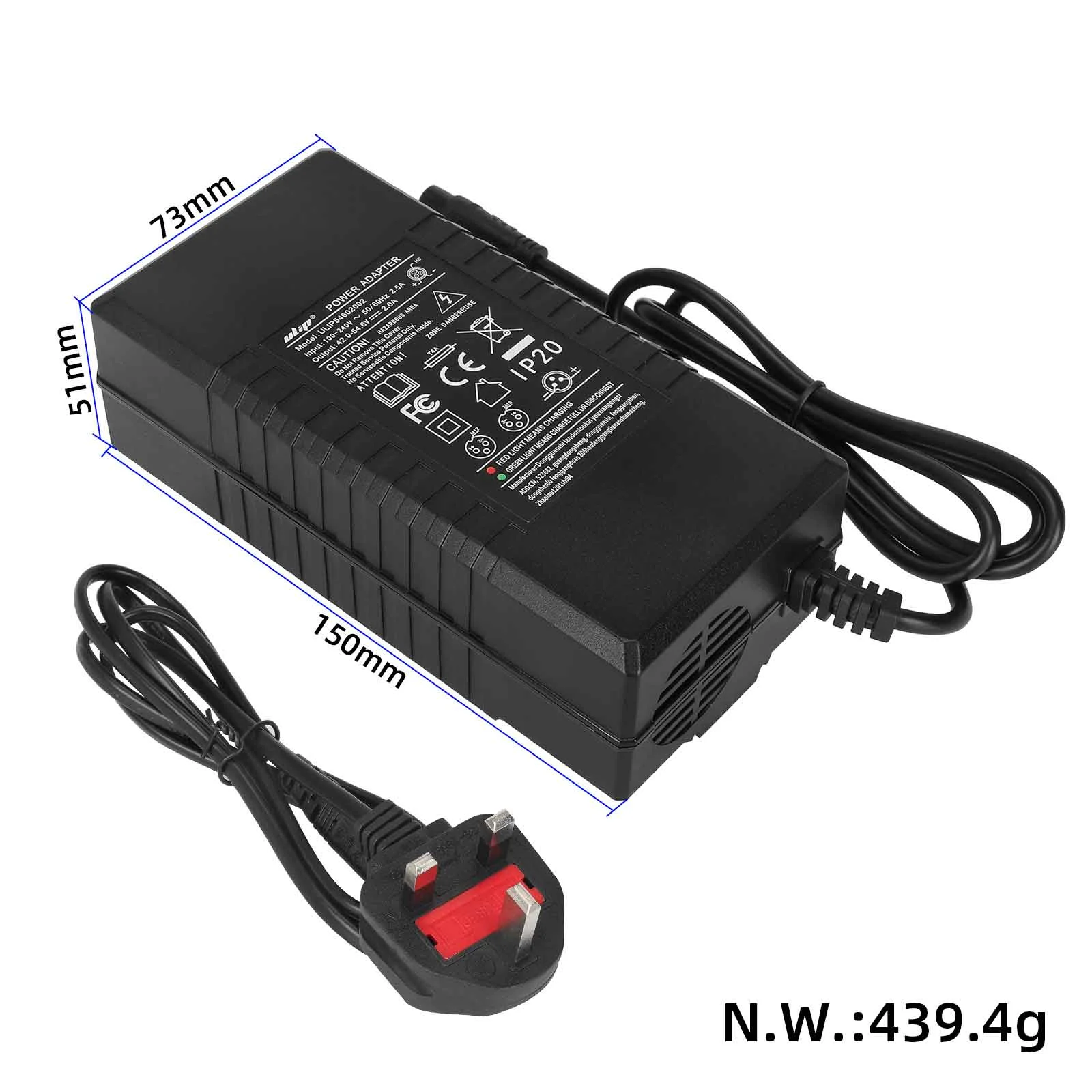 Încărcător 54.6V2A cu cap mic LP16-3P, ștecher UK, Ulip