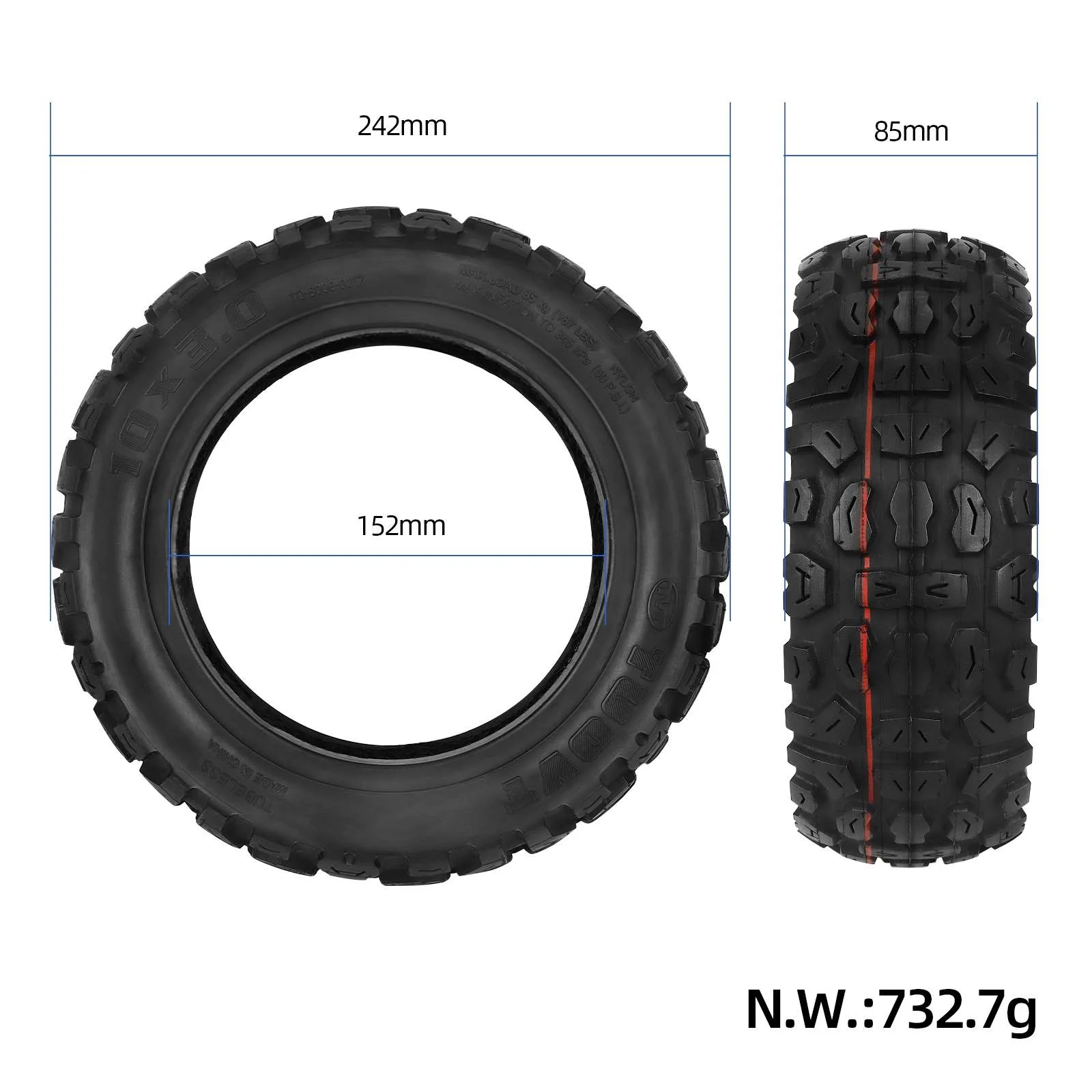 Anvelopă tubeless autoreparabilă 10*3 cu gel, pentru Zero 10 X, Tuovt