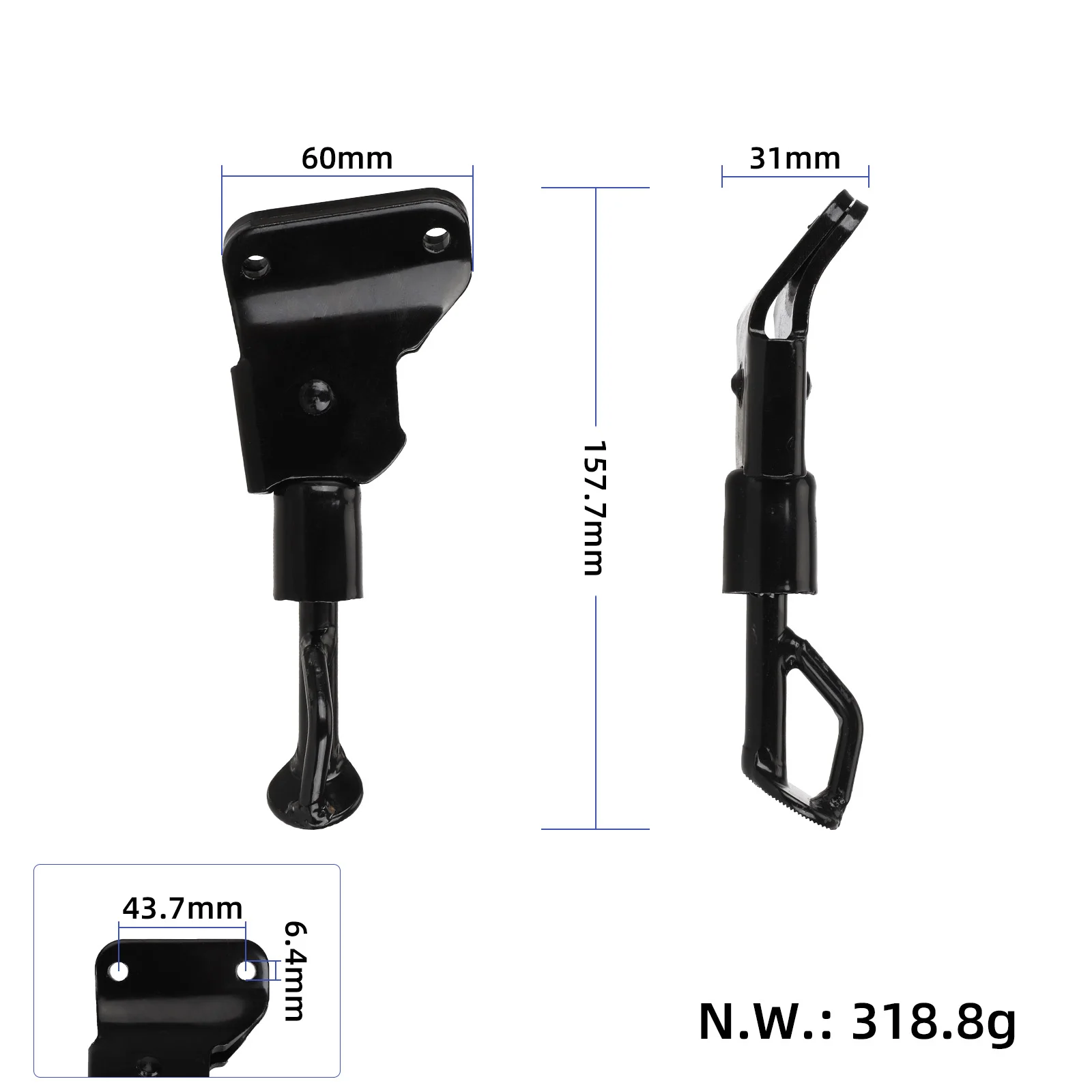 Cric de sprijin negru de 15.7 cm, orificiu de 43 mm