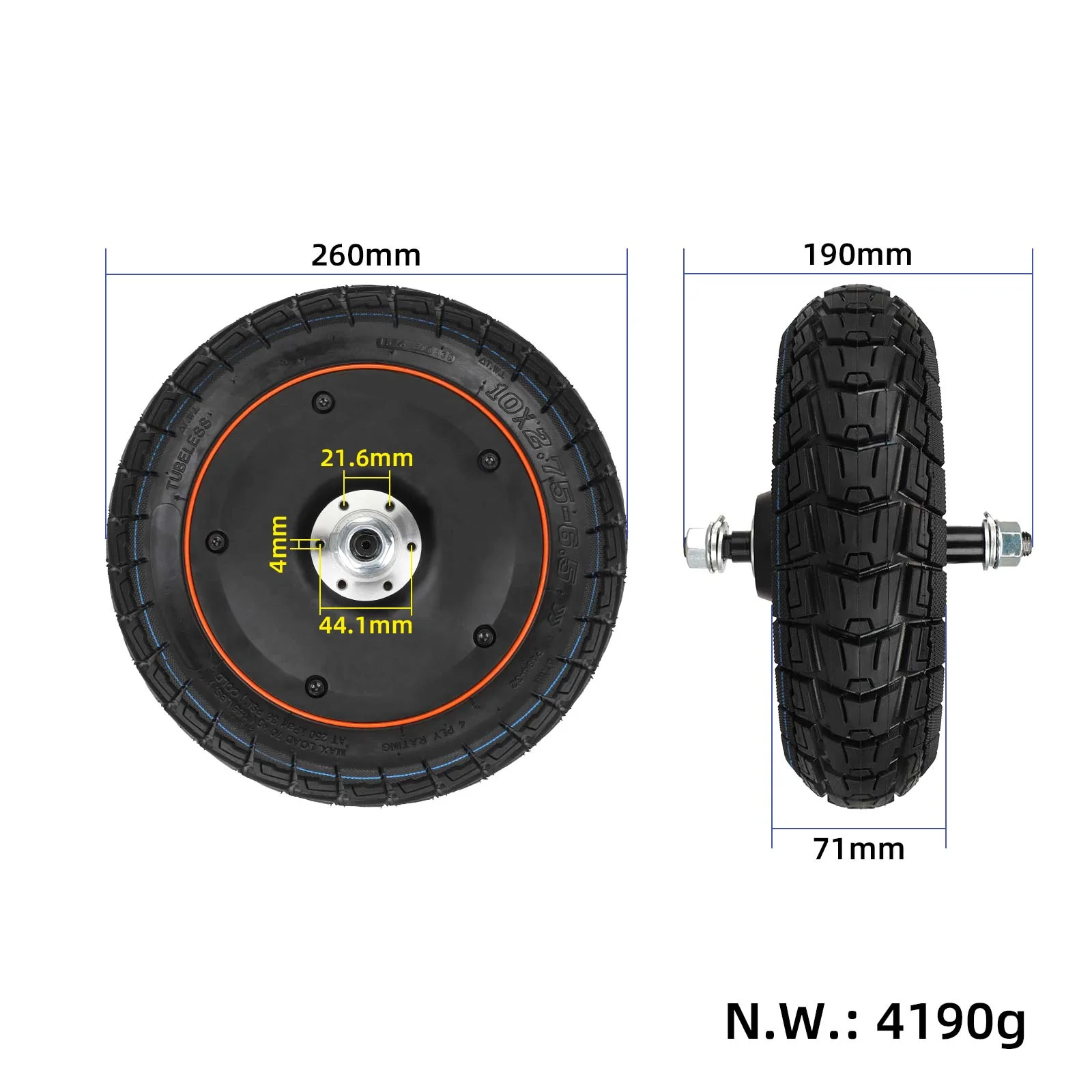 Motor în roată cu anvelopă tubeless 10*2.75-6.5, pentru Kukirin G2 Ultra