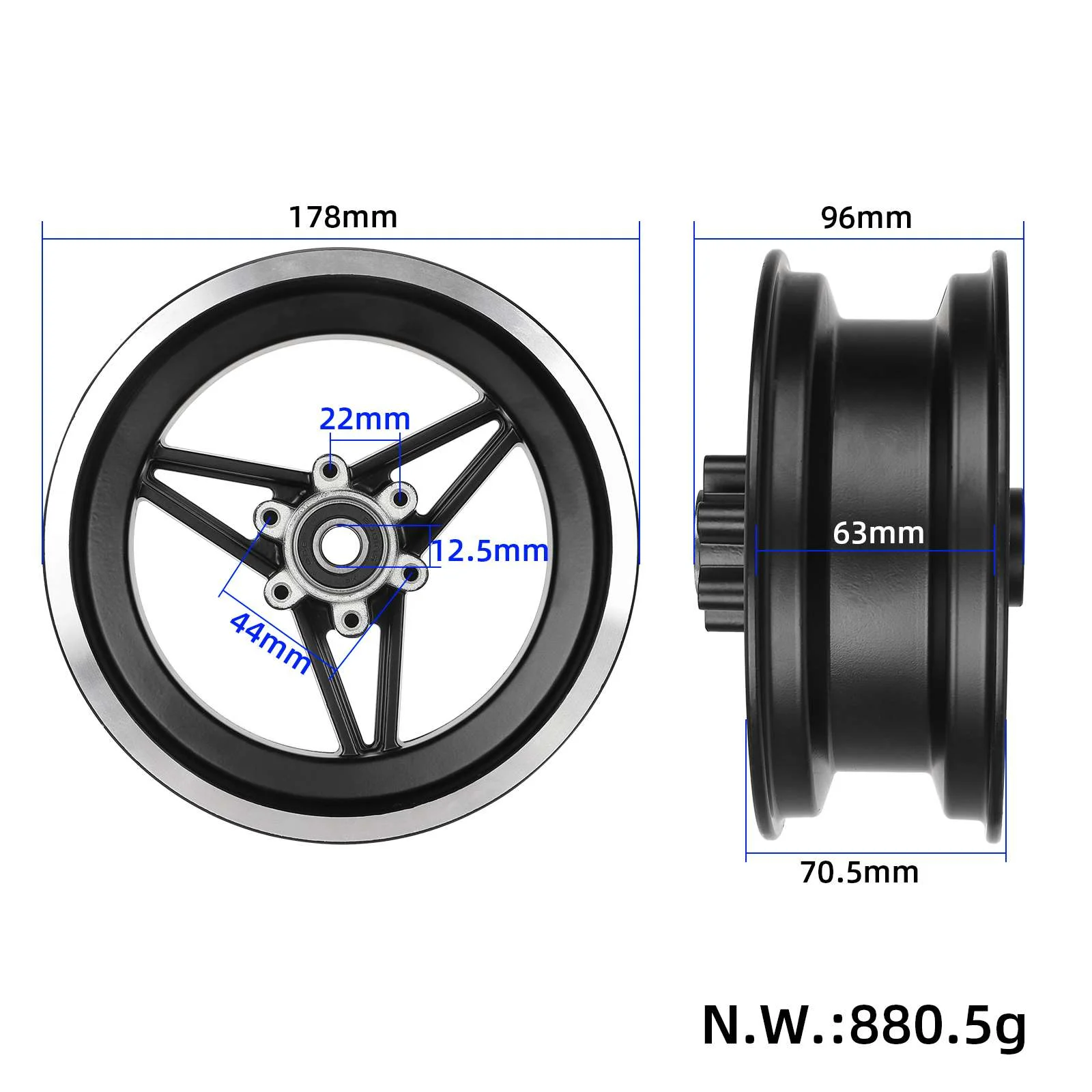 Jantă din aliaj de aluminiu 90/65-6.5/100/65-6.5 pentru trotinete electrice
