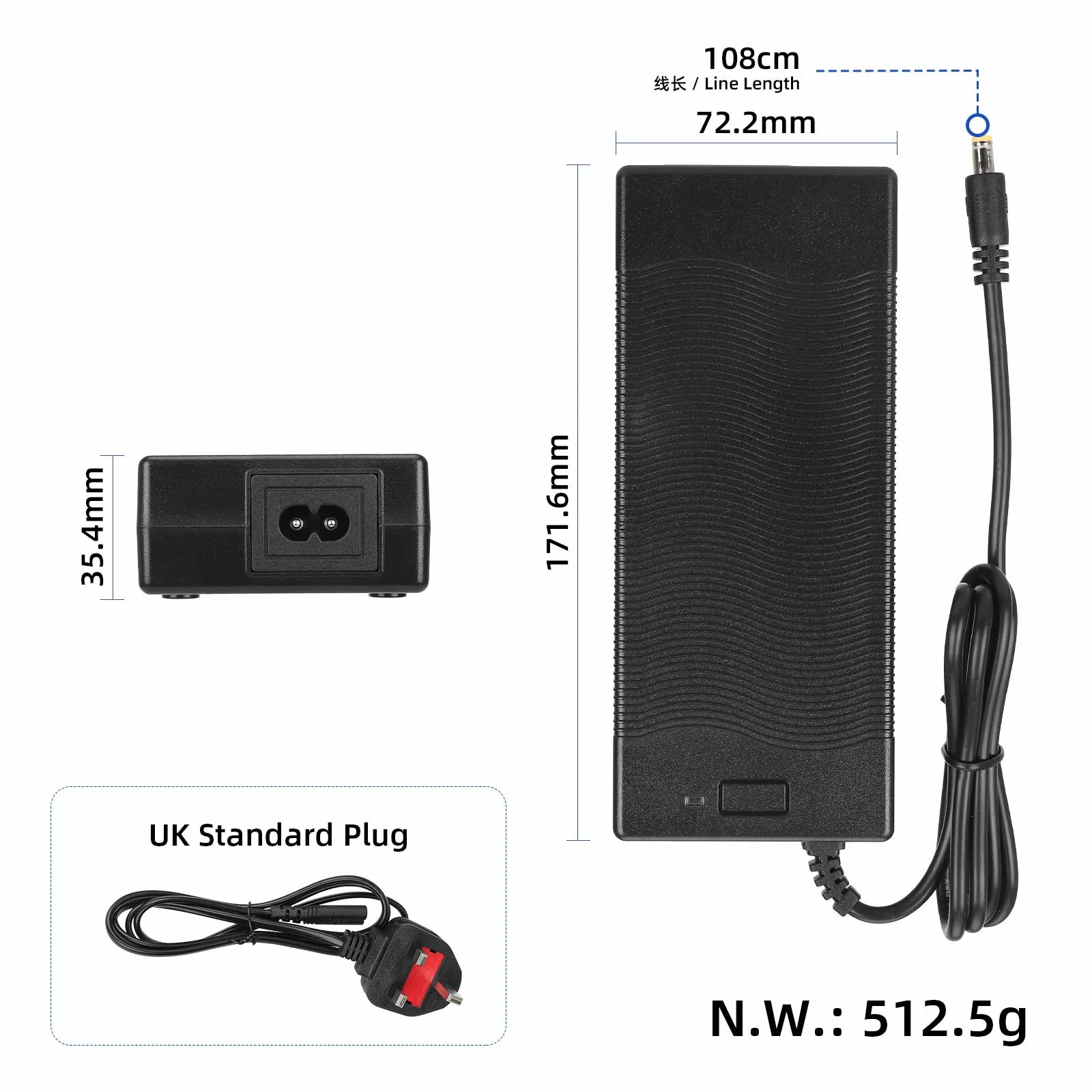 Încărcător 54.6V2A cu cap DC2.1, ștecher UK, pentru Kukirin G2, Kukirin