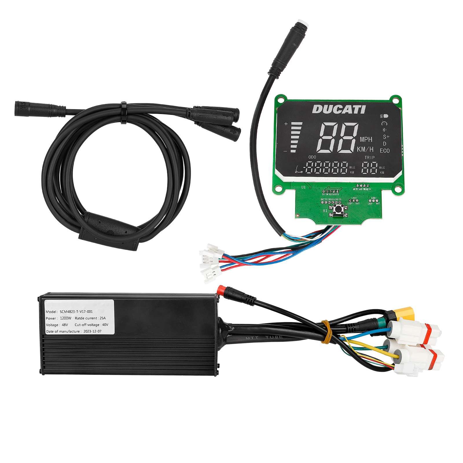 Set afișaj, controler și cablu 48V 1200W, pentru frână dublă, conector XT90, Ducati