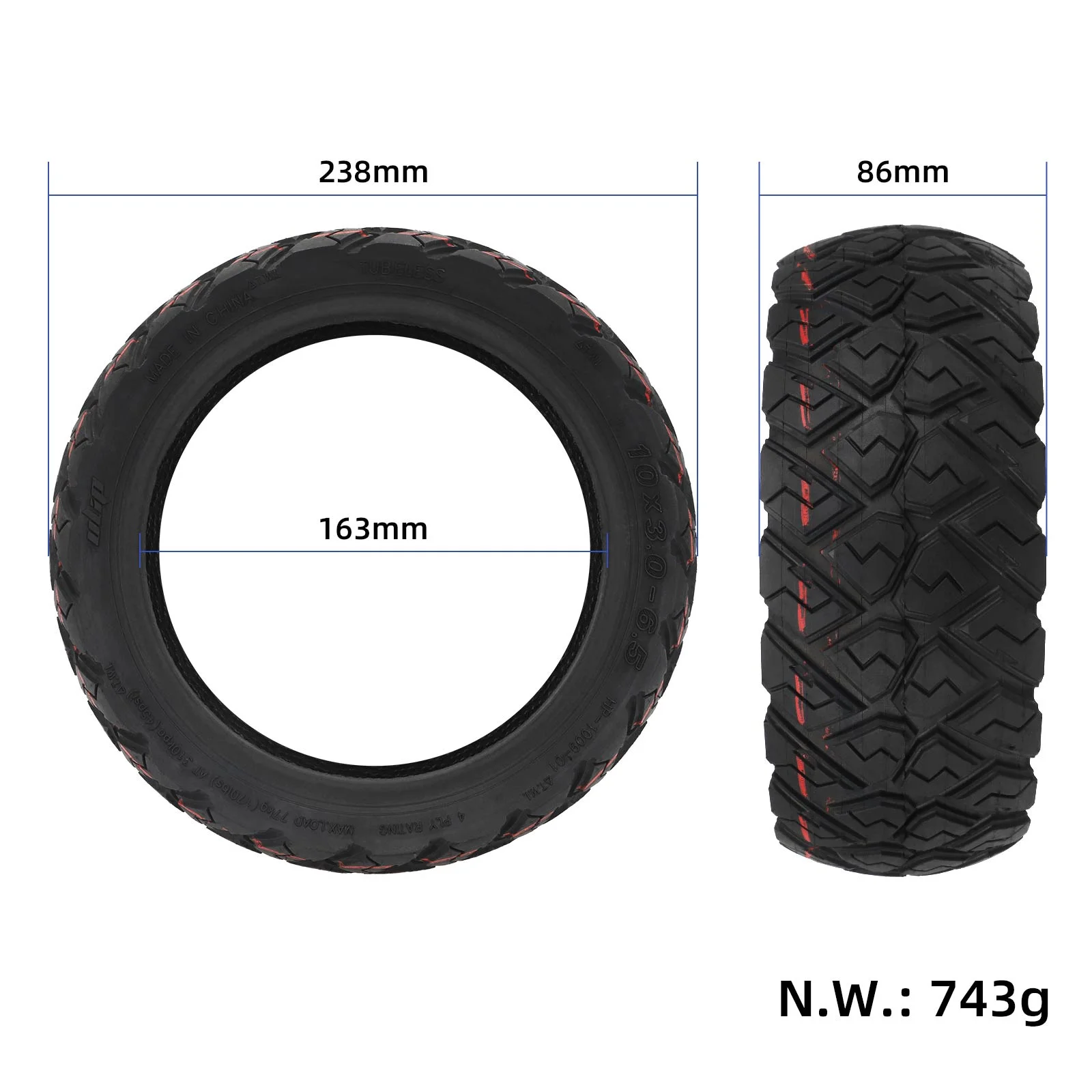 Anvelopă tubeless 10*3-6.5 off-road pentru Kukirin G2, G3, G2 Ultra, G2 Master, A1, Ulip