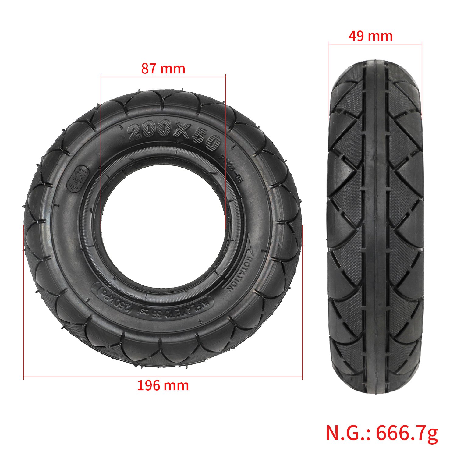 Anvelopă plină 200*50 din cauciuc, pentru trotinete de 8 inch, Wanda