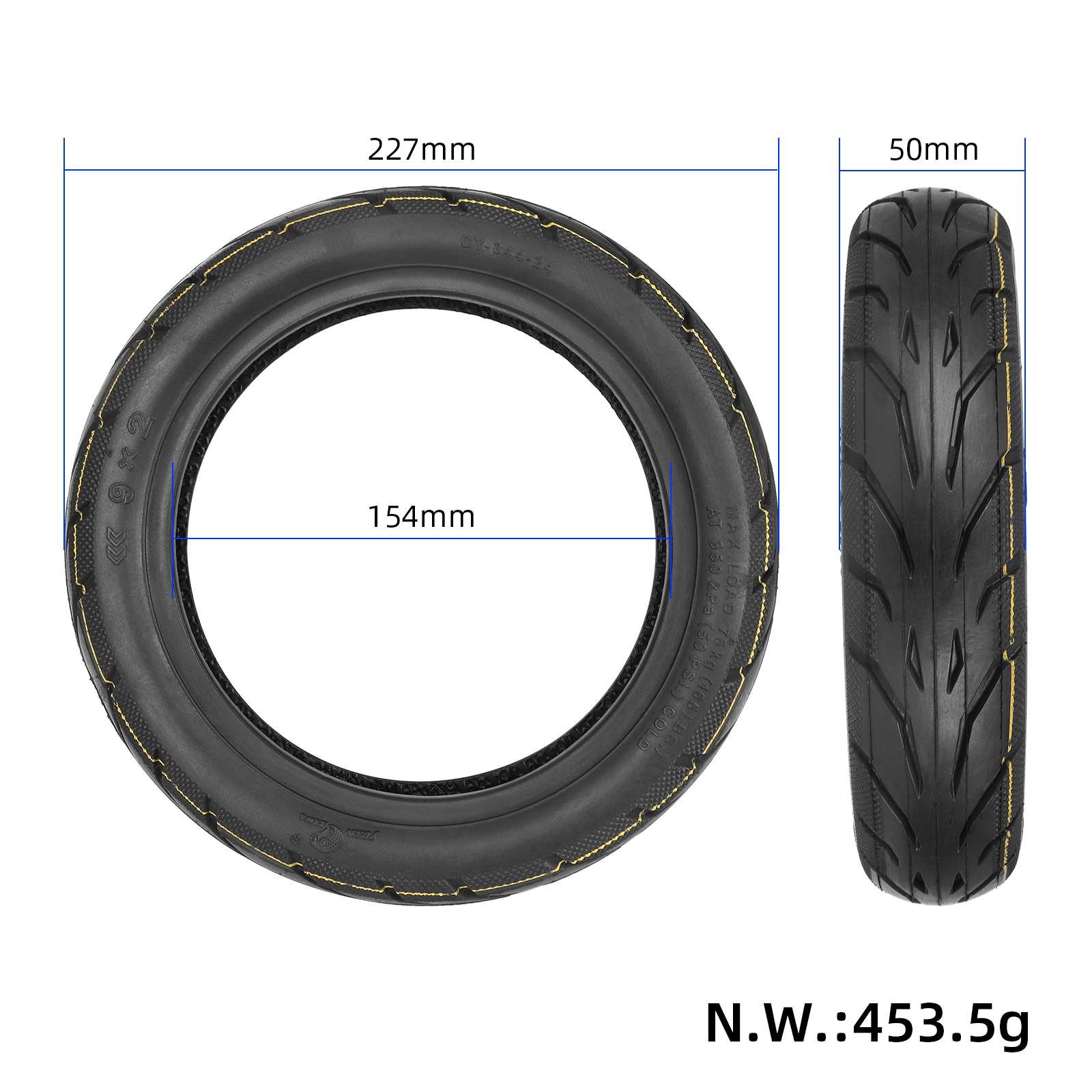 Anvelopă tubeless 9*2 cu linie galbenă, pentru Odys Pax, Okai Neon, Ninebot E22, Yuanxing
