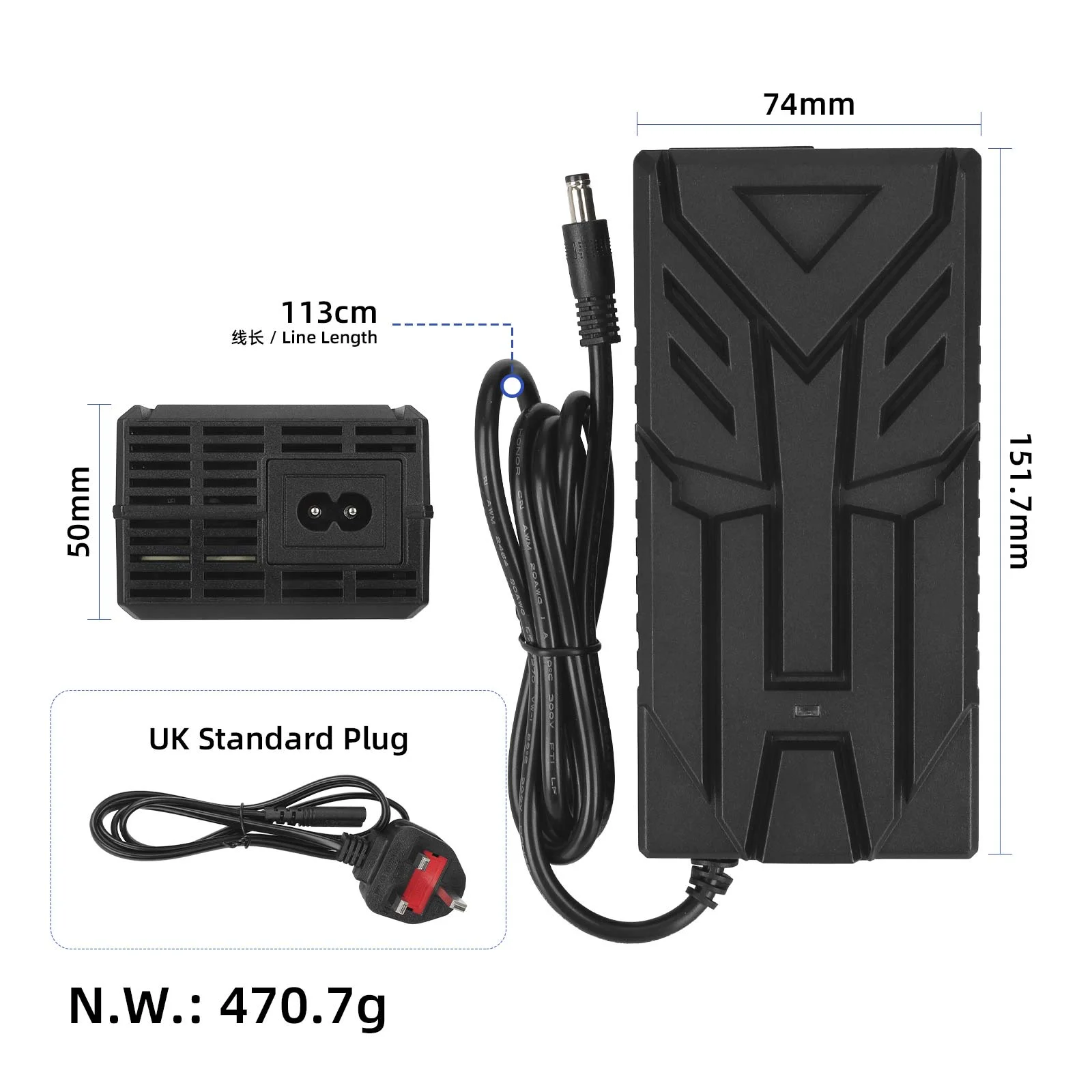 Încărcător 42V~54.6V 3A cu conector DC2.1, ștecher UK, Ulip