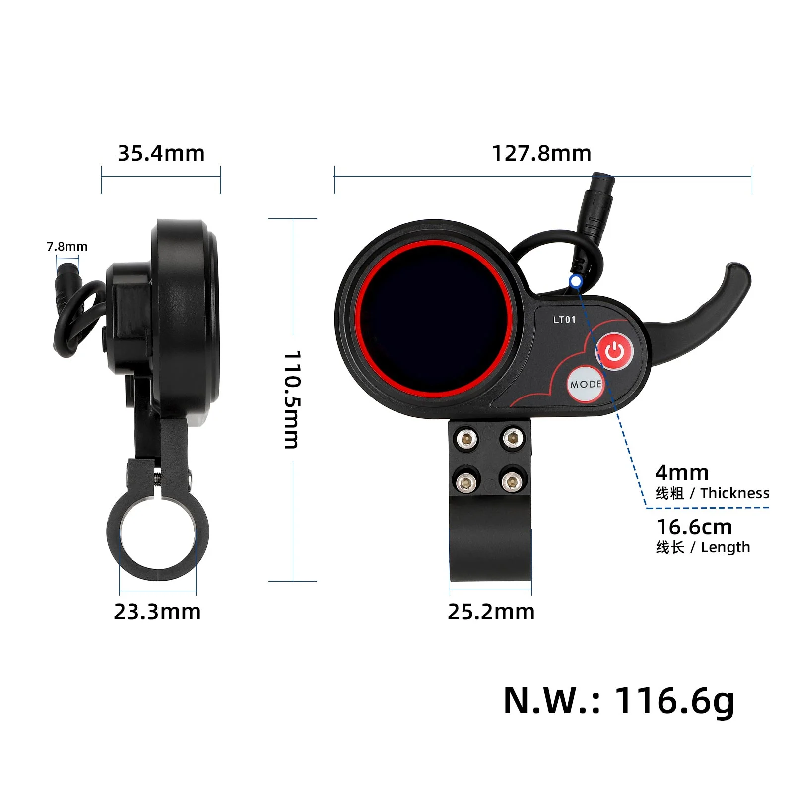 Afișaj cu comutator LT01, 6 pini, 36V-60V, pentru Kaabo Wolf X, Mantis 8, Mantis 10