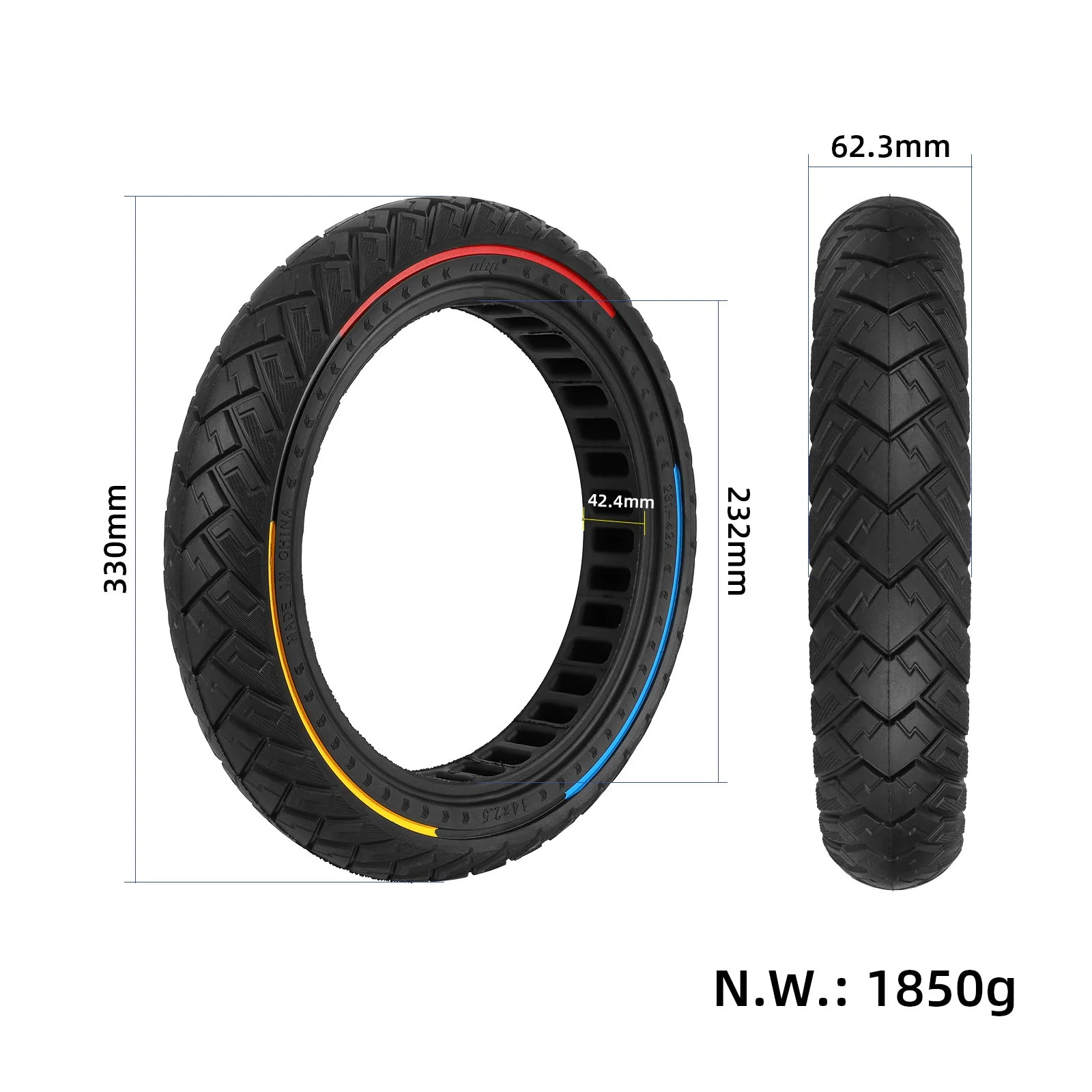 Anvelopă plină off-road 14*2.5, trei culori, model aripă, pentru trotinetă electrică, Ulip