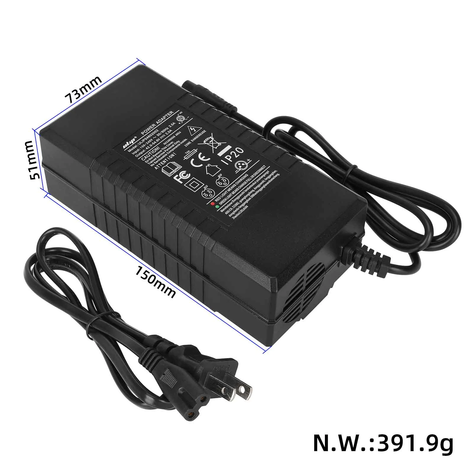 Încărcător 54.6V2A cu cap mic LP16-3P, ștecher US, Ulip