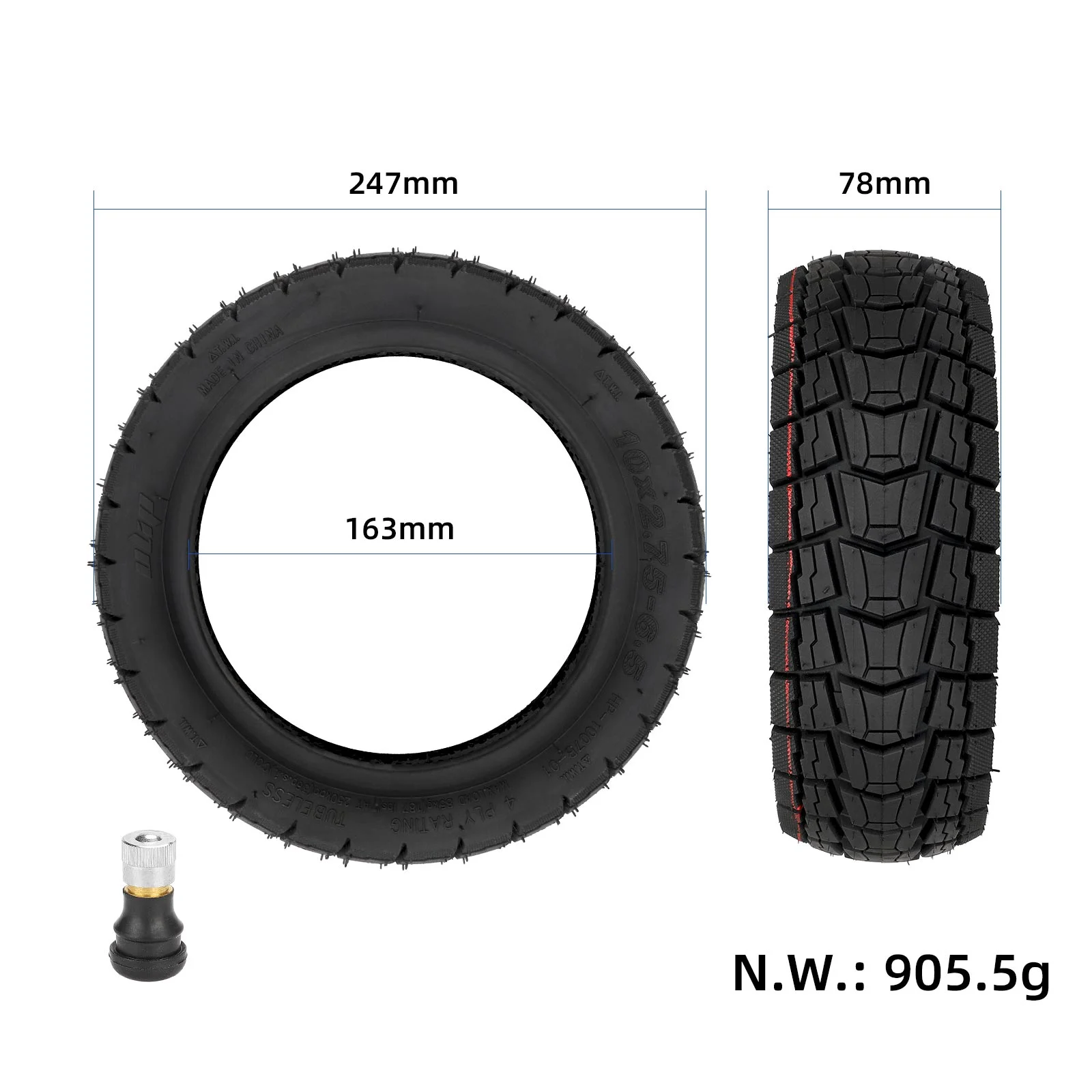 Anvelopă tubeless 10*2.75-6.5 pentru Kukirin G2, Kukirin G3, Kukirin G2 Ultra, Ulip