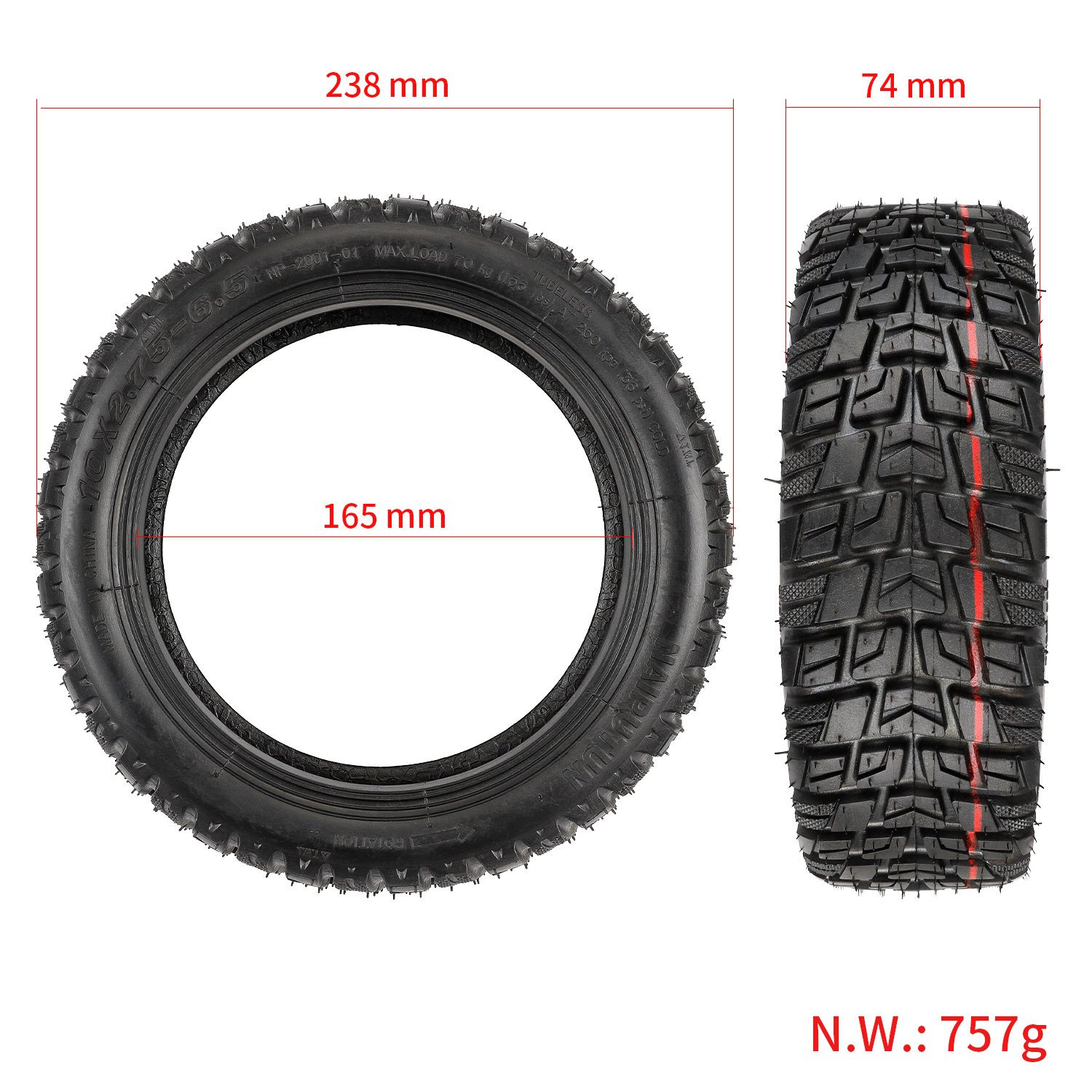Anvelopă tubeless off-road 10*2.75-6.5, pentru Speedway 5, Dualtron 3, Naiputun