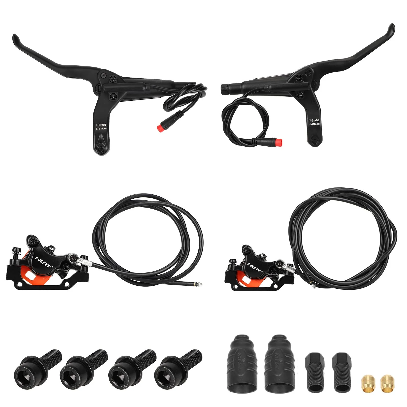 Set de frână hidraulică cu disc, față dreapta și spate dreapta, 180F/160R, cu furtun 2200 mm, pentru trotinete electrice, Nutt