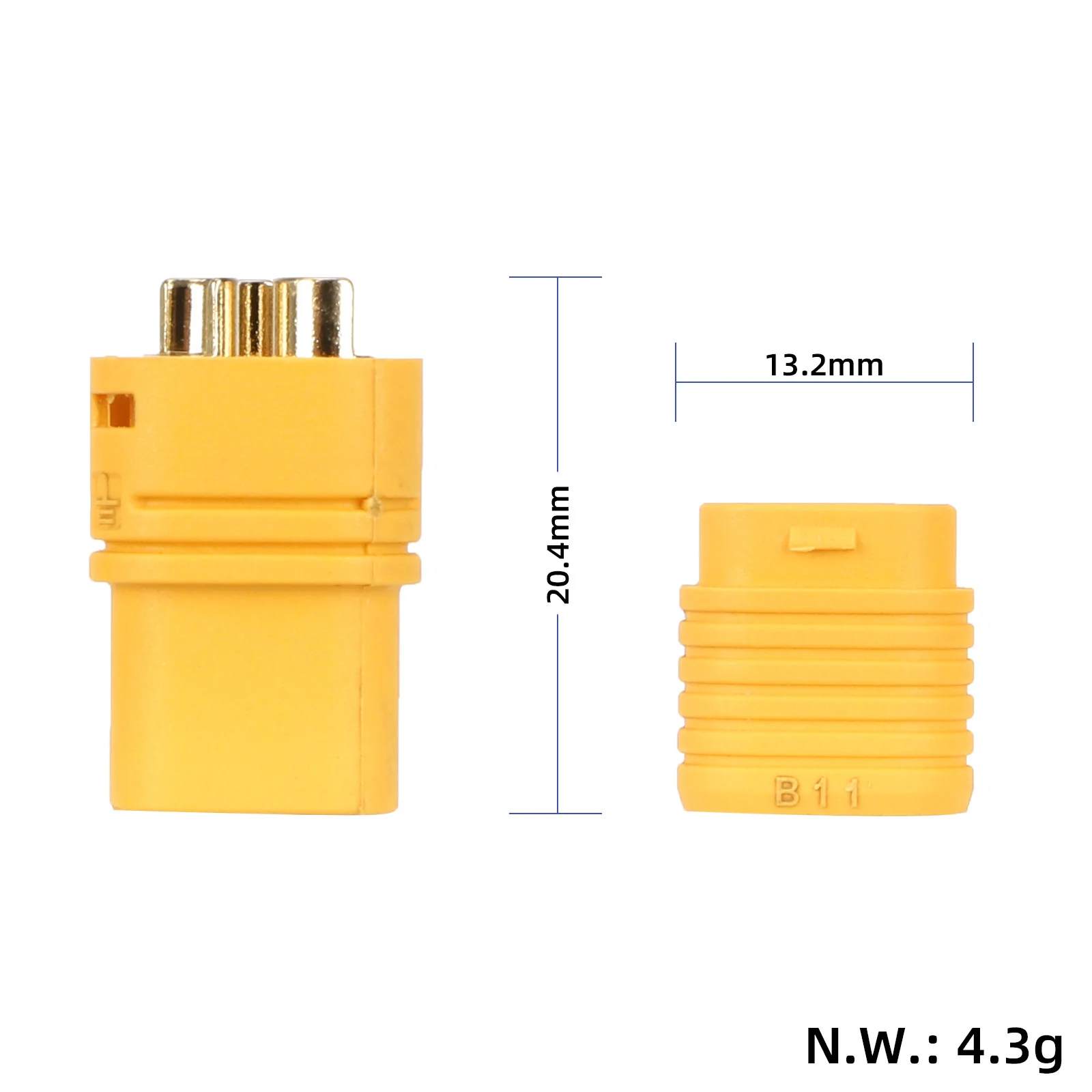 Conector femela MT60-F, galben, cu pini placați cu aur, Amass