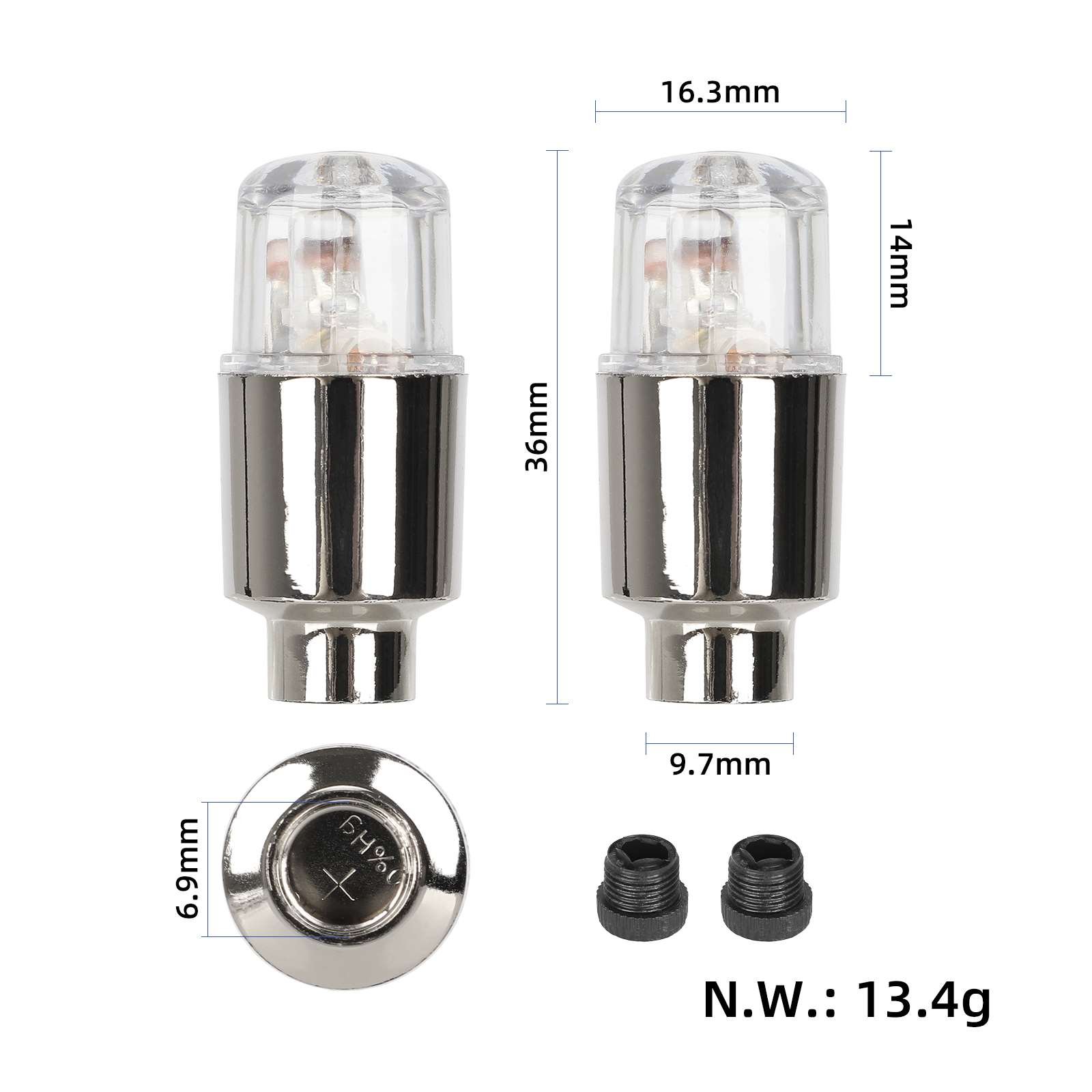 Capac luminos LED de valvă, verde, pentru anvelopă
