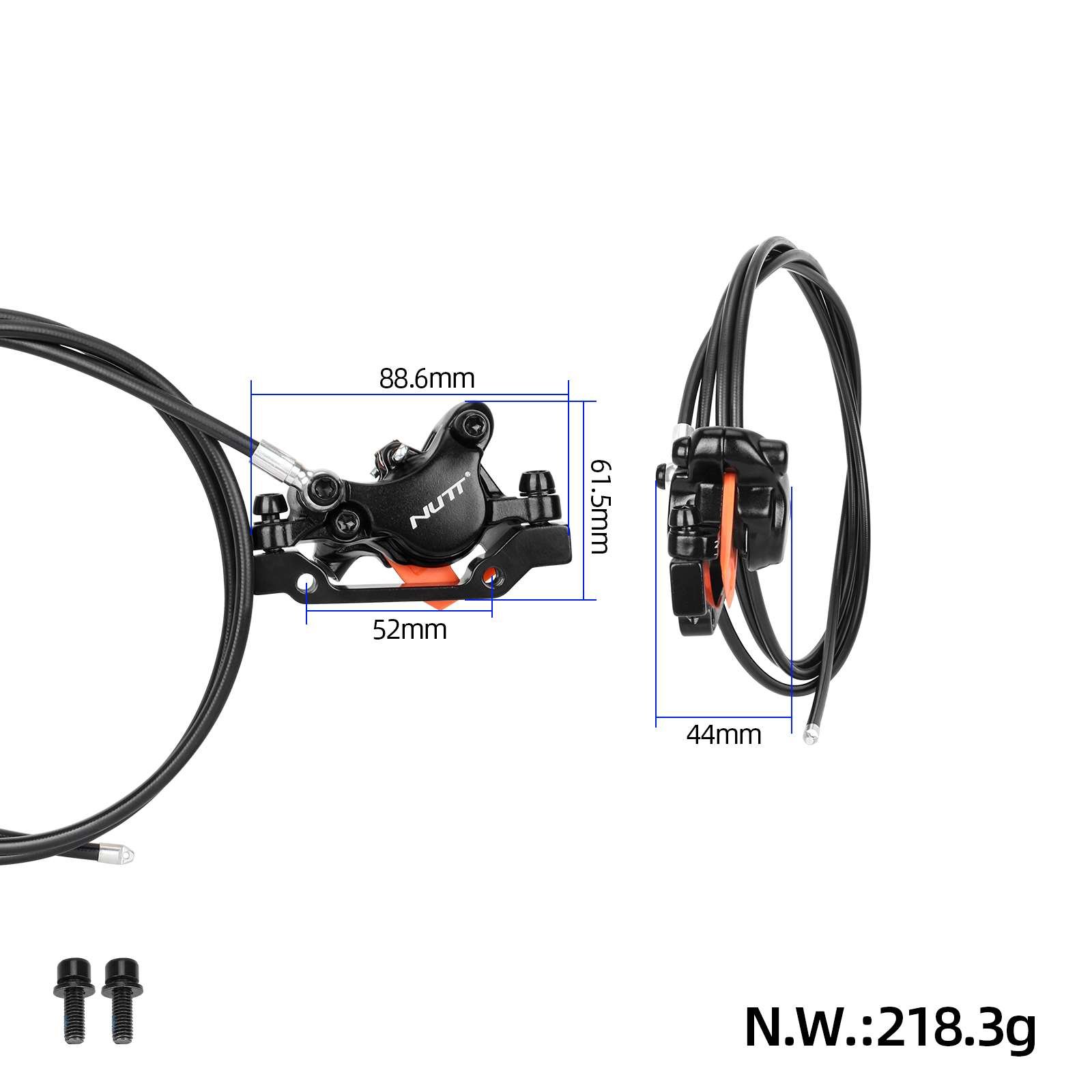 Disc de frână hidraulic stânga negru, cu cablu de 1300mm, 140-160mm, Nutt