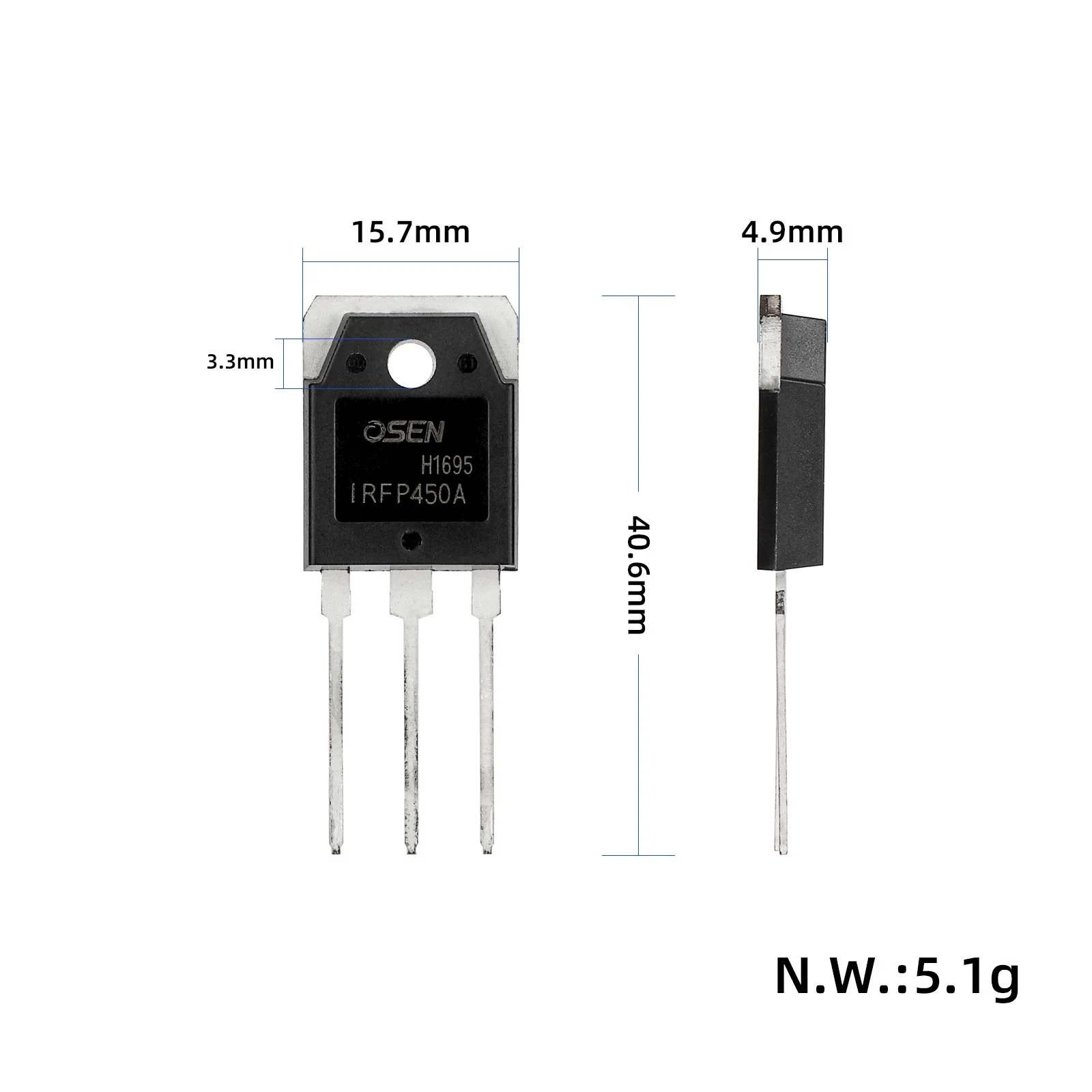 Tranzistor IRFP450A cu 3 pini, MOS, OSEN