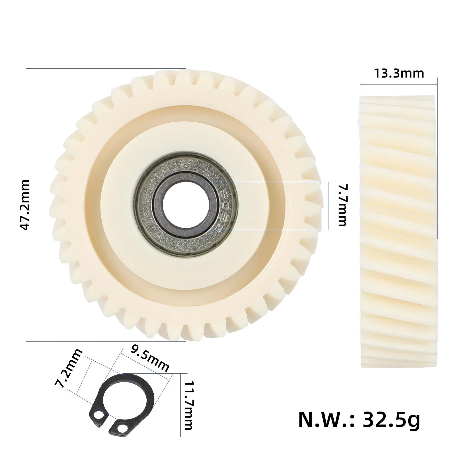 Pinion nailon helicoidal 35T 47.5x13mm, pentru motor în roată