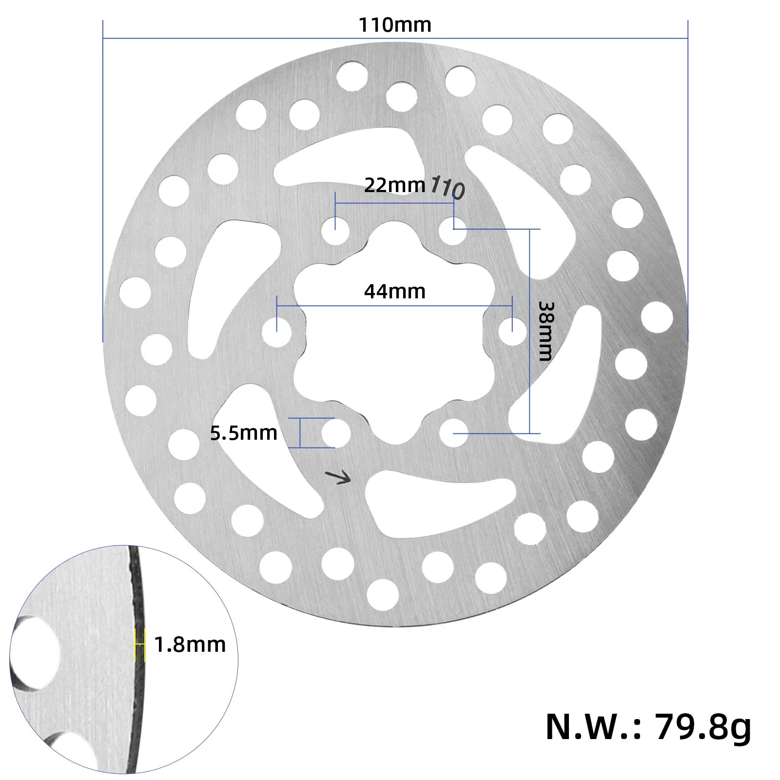 Disc de frână cu 6 orificii, 110 mm, cu 6 șuruburi