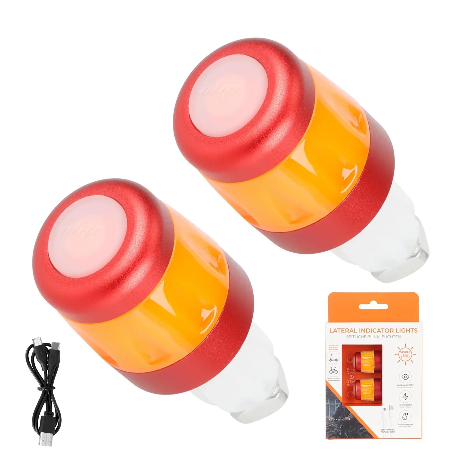 Semnalizatoare pentru mânere, 2 buc., roșu și portocaliu, reîncărcabile prin USB, Ulip