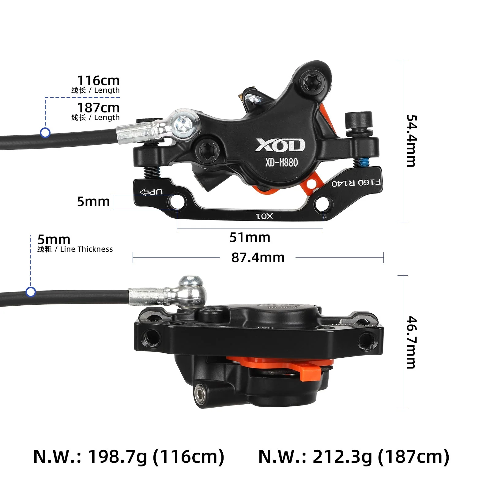 Set frână hidraulică față și spate cu manete, pentru Kukirin G2 Master, XOD