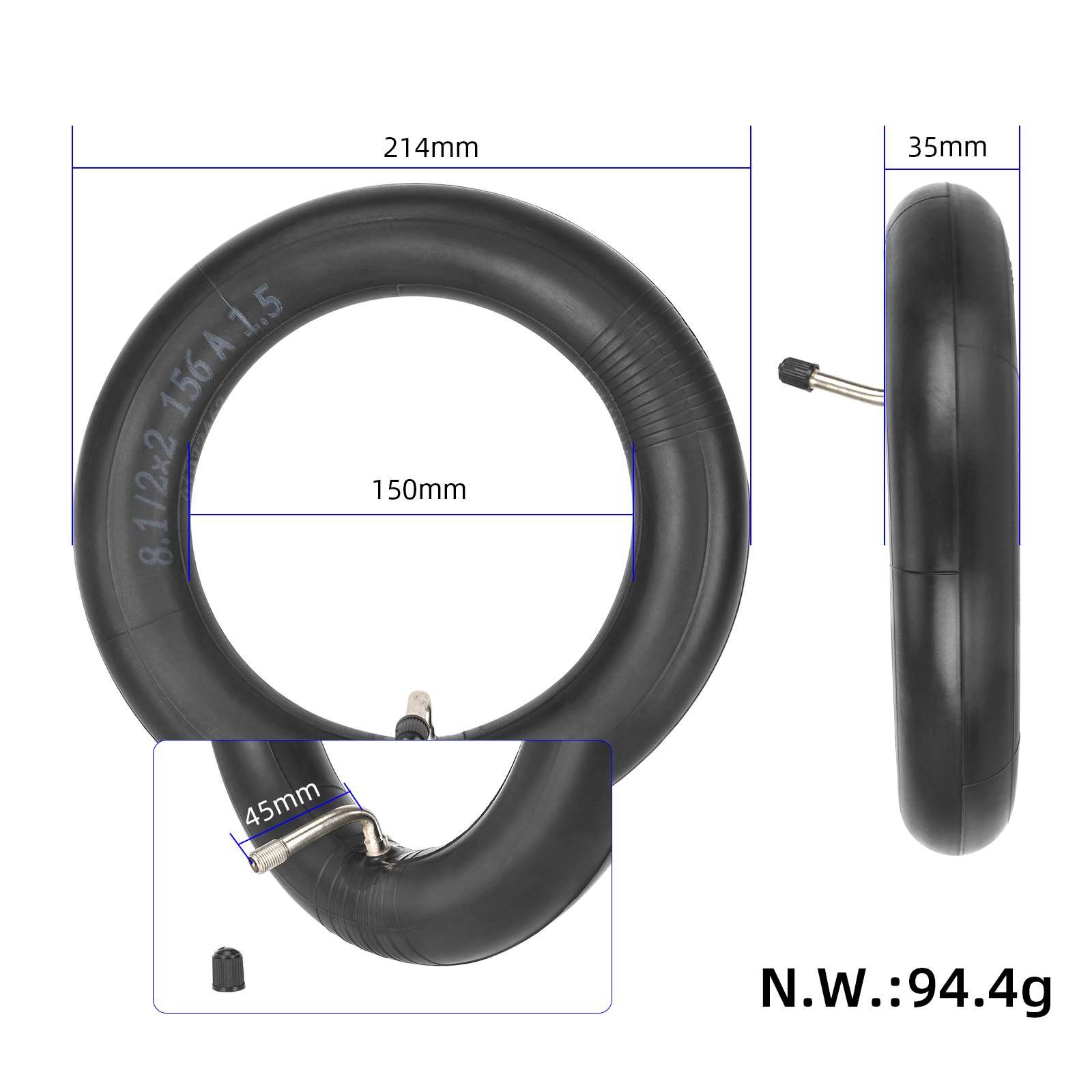 Cameră de 8.5 inch cu valvă la 90 de grade, pentru Dualtron Mini, DTmini, Kukirin G2 Pro