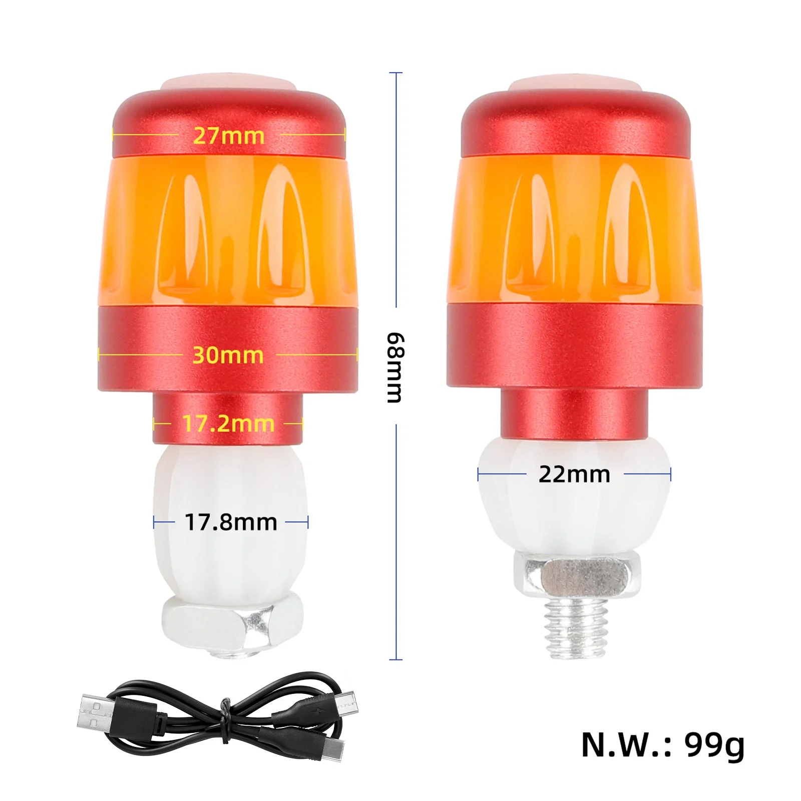 Semnalizatoare pentru mânere, 2 buc., roșu și portocaliu, reîncărcabile prin USB, Ulip